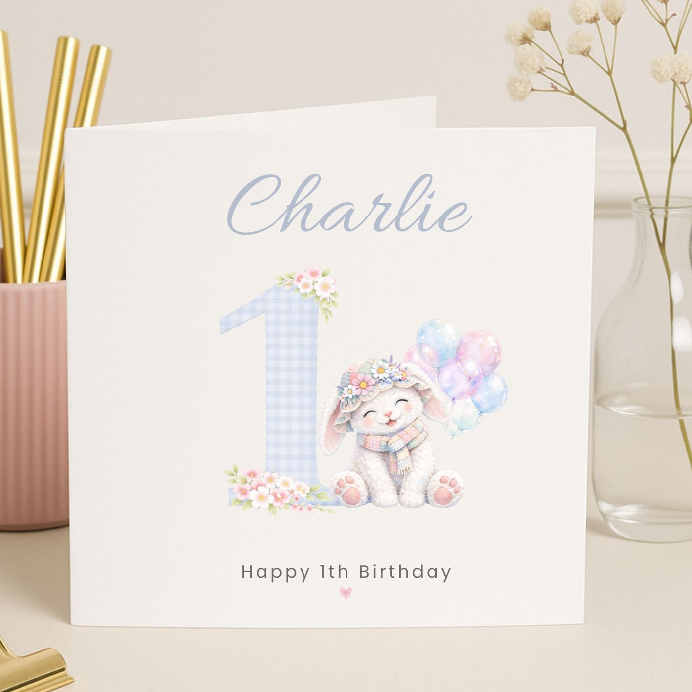 Personalised Birthday Card for Children Ages 1–9 – Cute Bunny Design