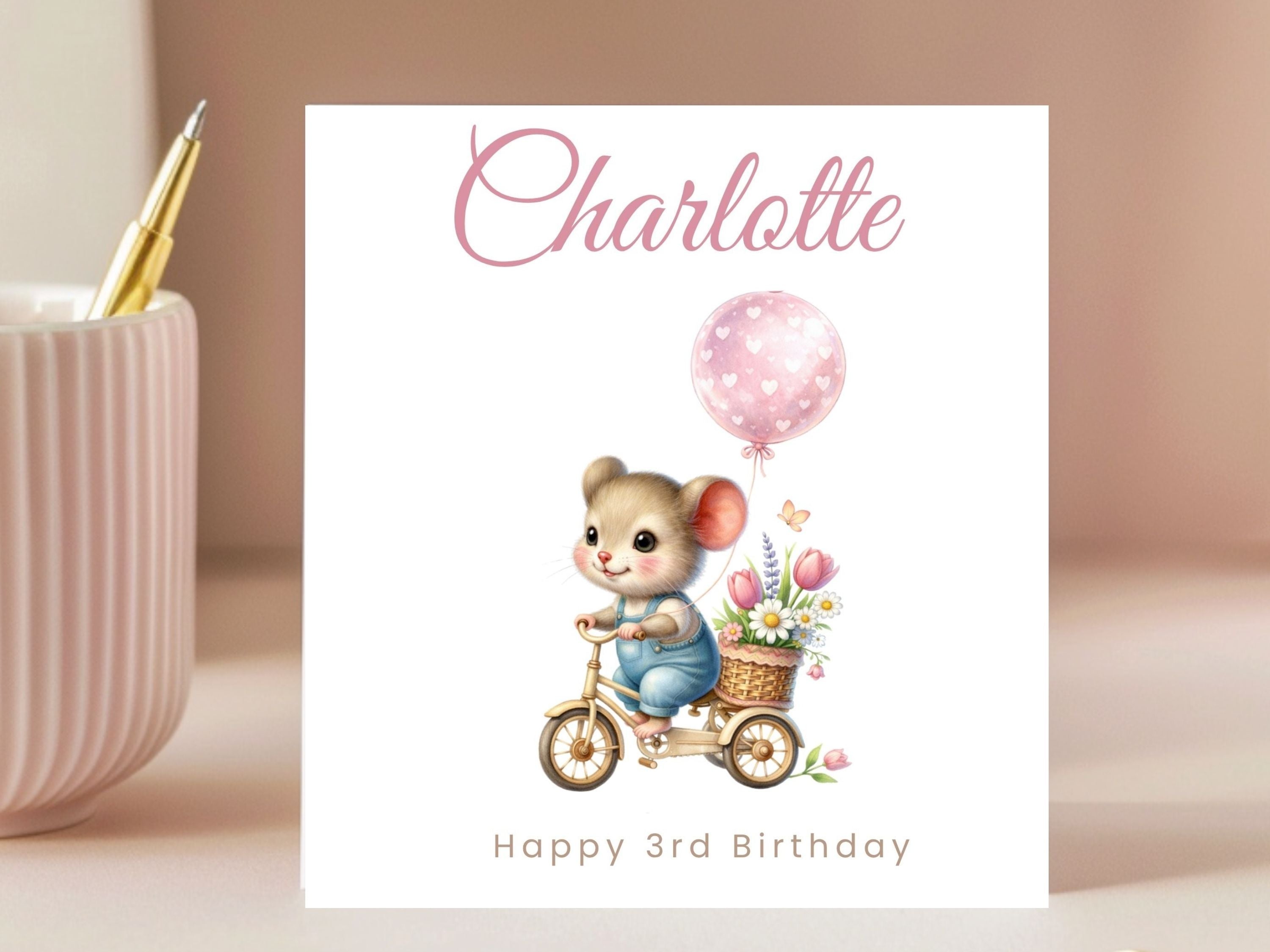 Personalised Birthday Card for Children (Ages 1–9) – Cute Mouse Design