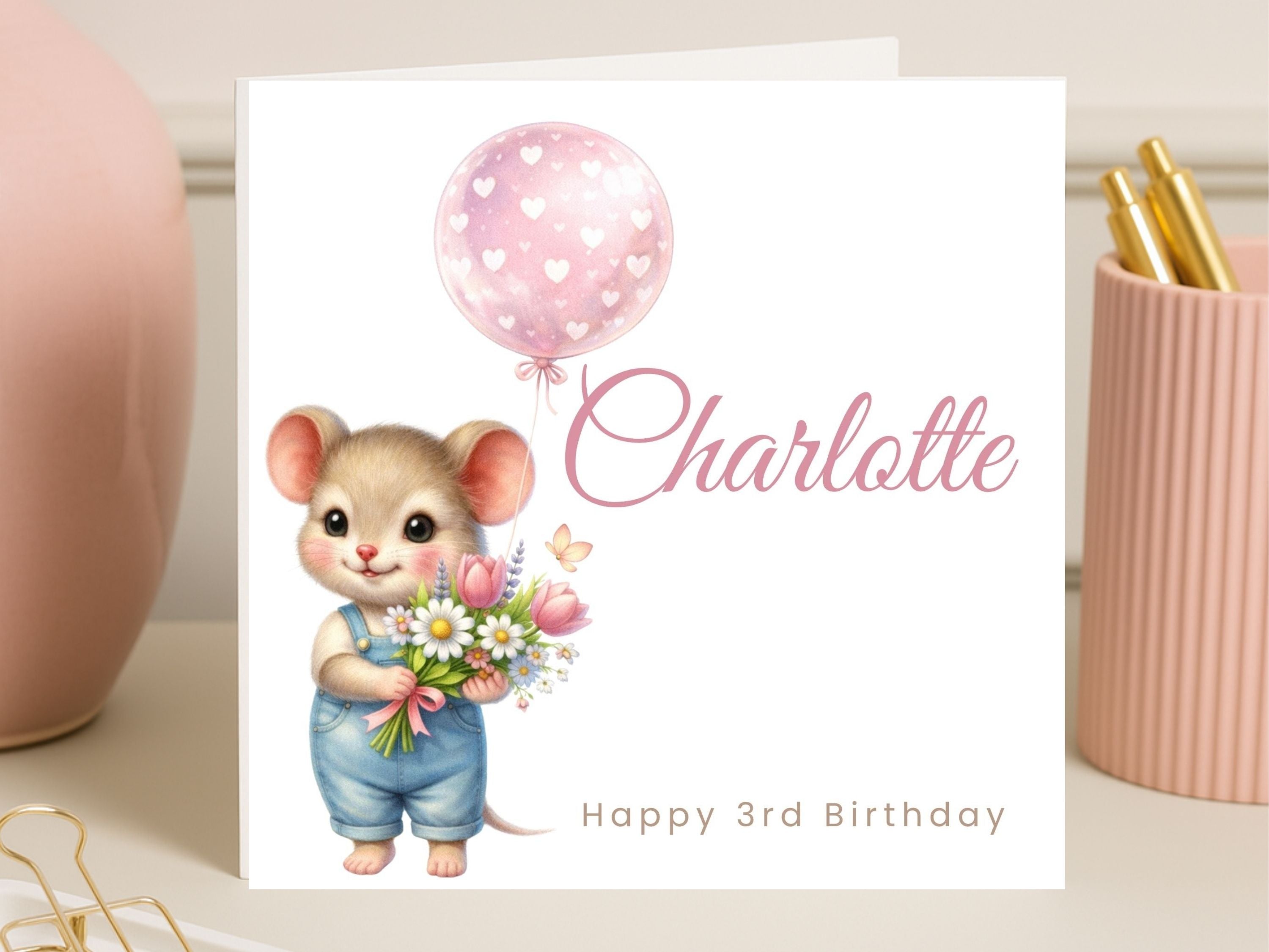 Personalised Birthday Card for Children (Ages 1–9) – Cute Mouse Birthday Illustration