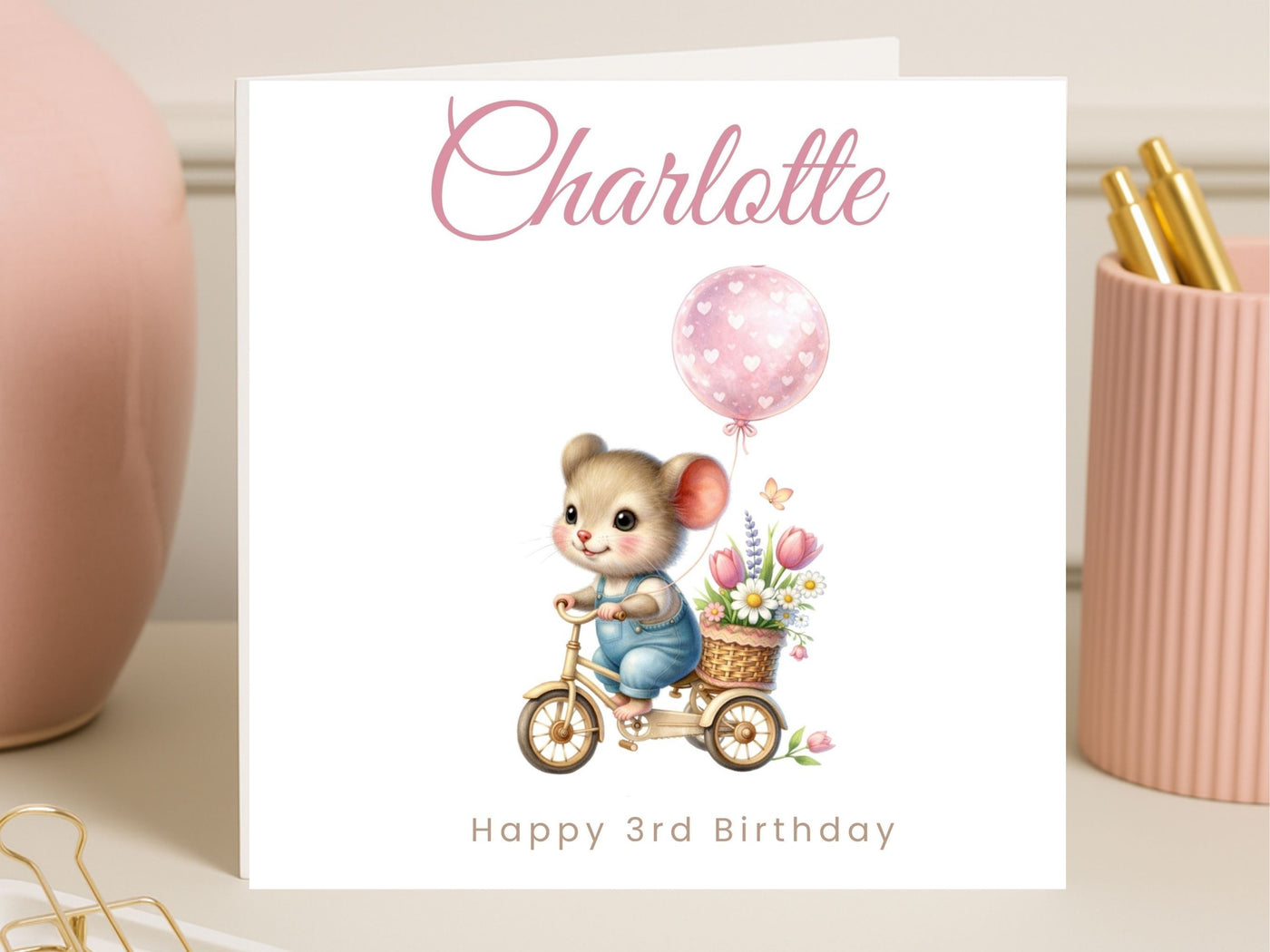 Personalised Birthday Card for Children (Ages 1–9) – Cute Mouse Design