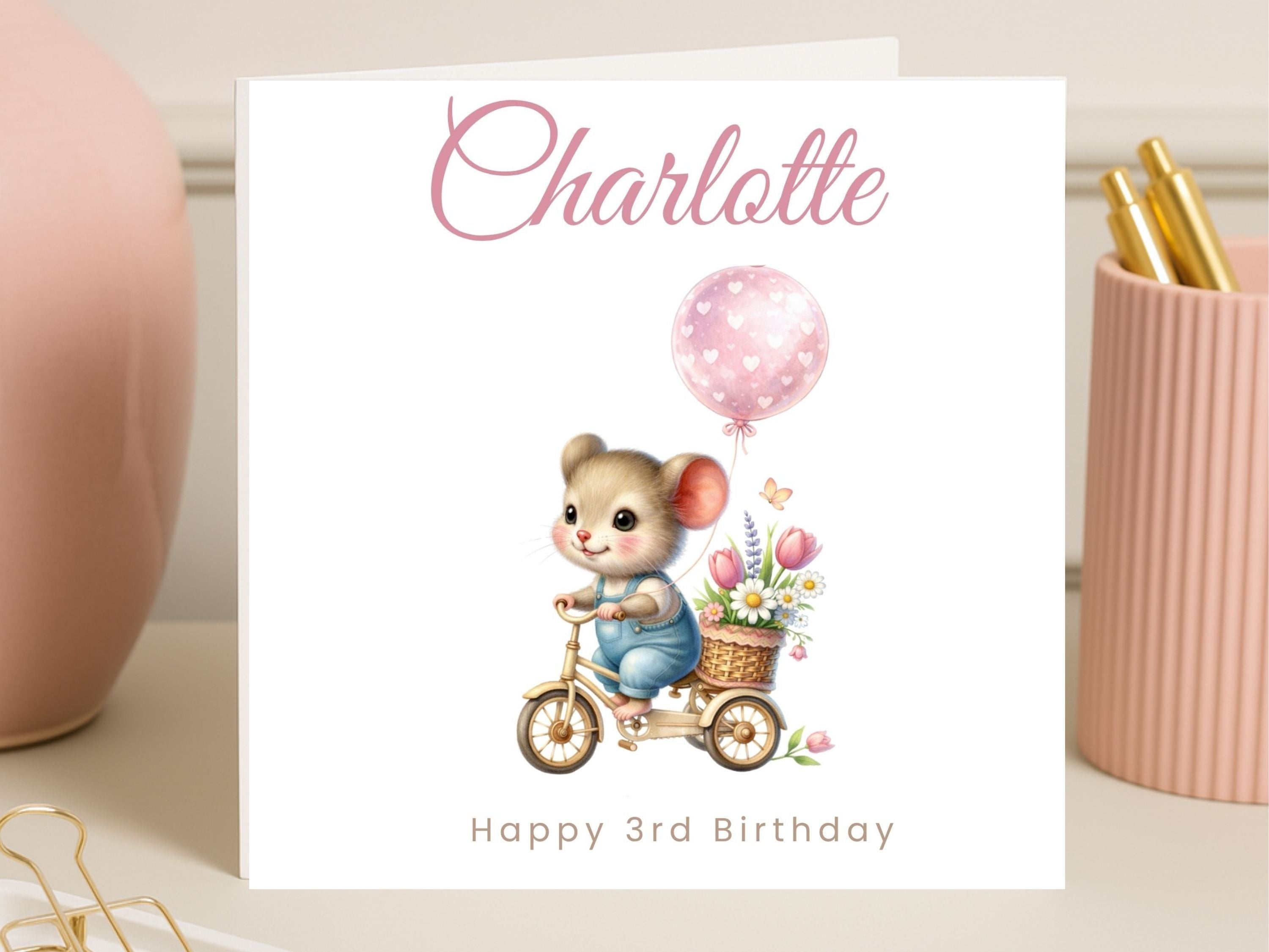 Personalised Birthday Card for Children (Ages 1–9) – Cute Mouse Design