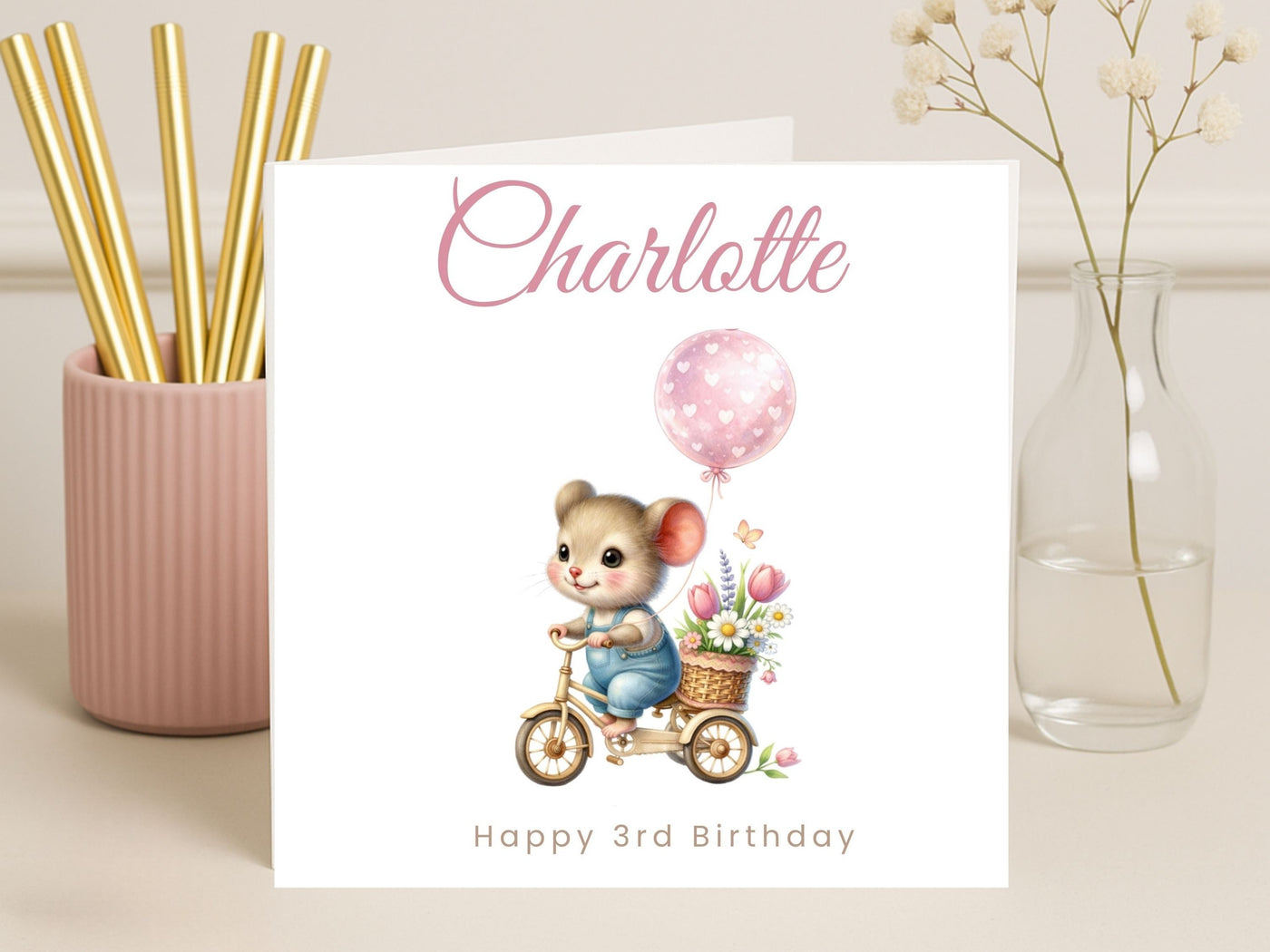 Personalised Birthday Card for Children (Ages 1–9) – Cute Mouse Design