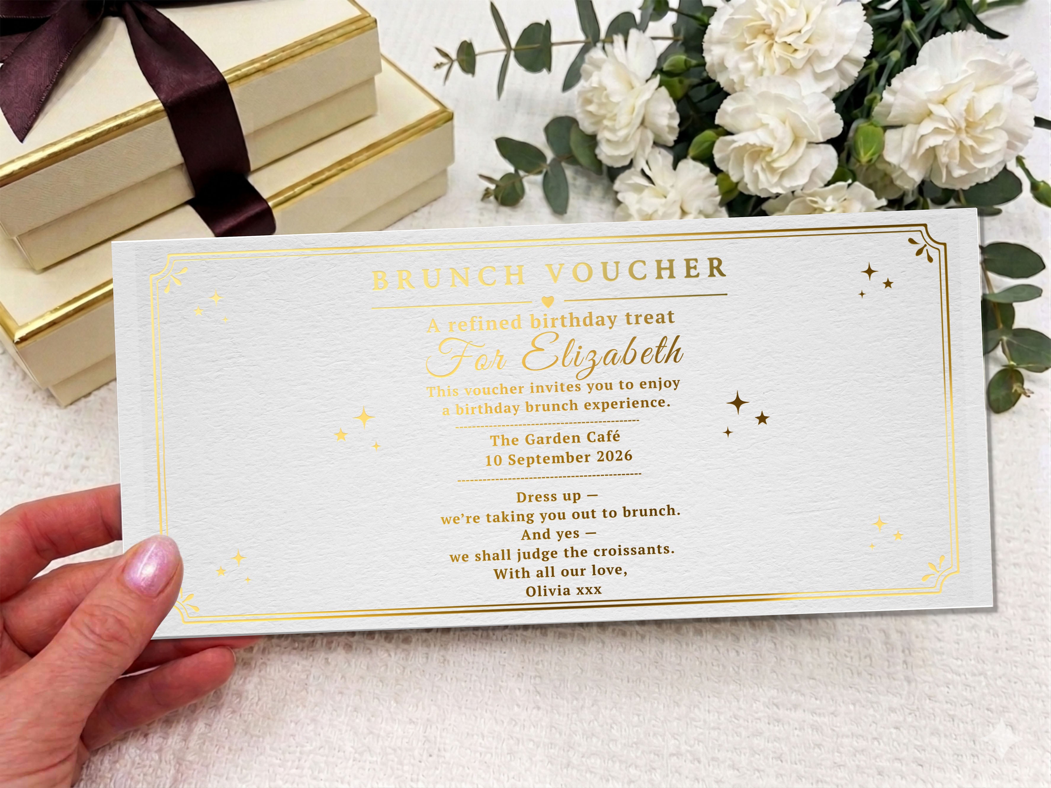 Personalised Birthday Brunch Voucher Card – Luxury Printed Gift Card