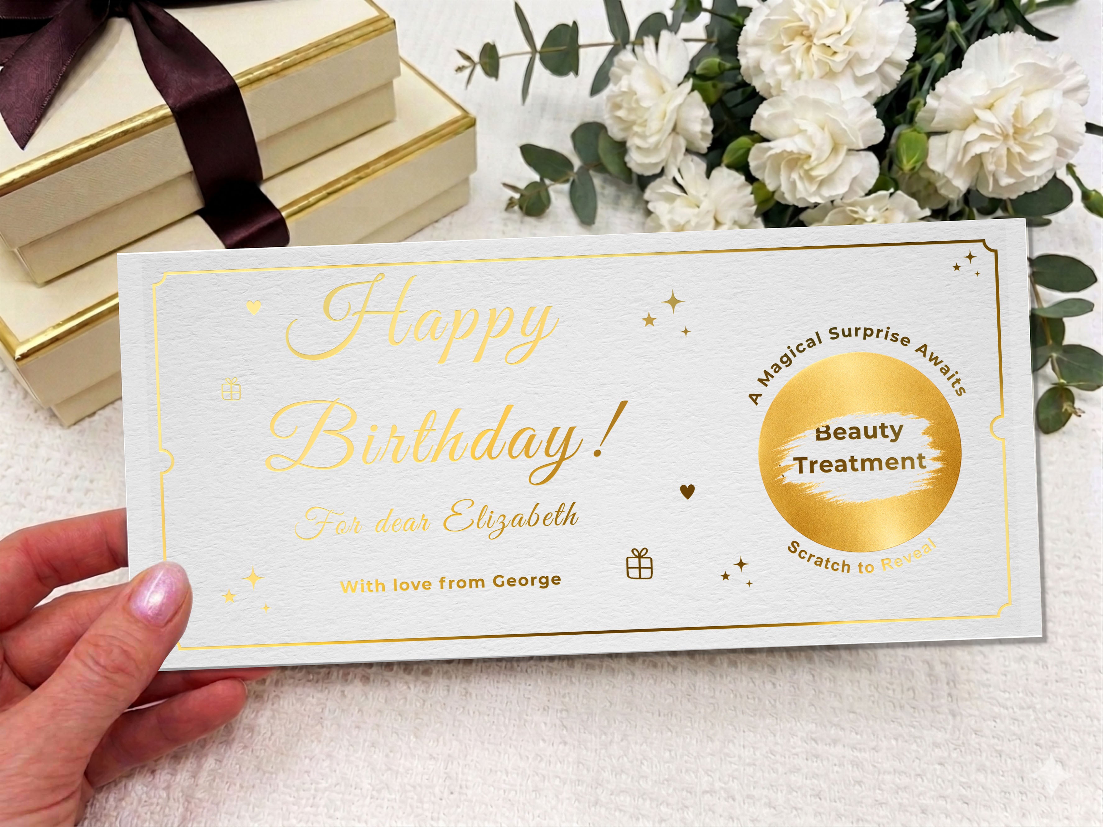 Personalised Scratch Card Gift Voucher – Luxury Beauty Treatment Reveal Card