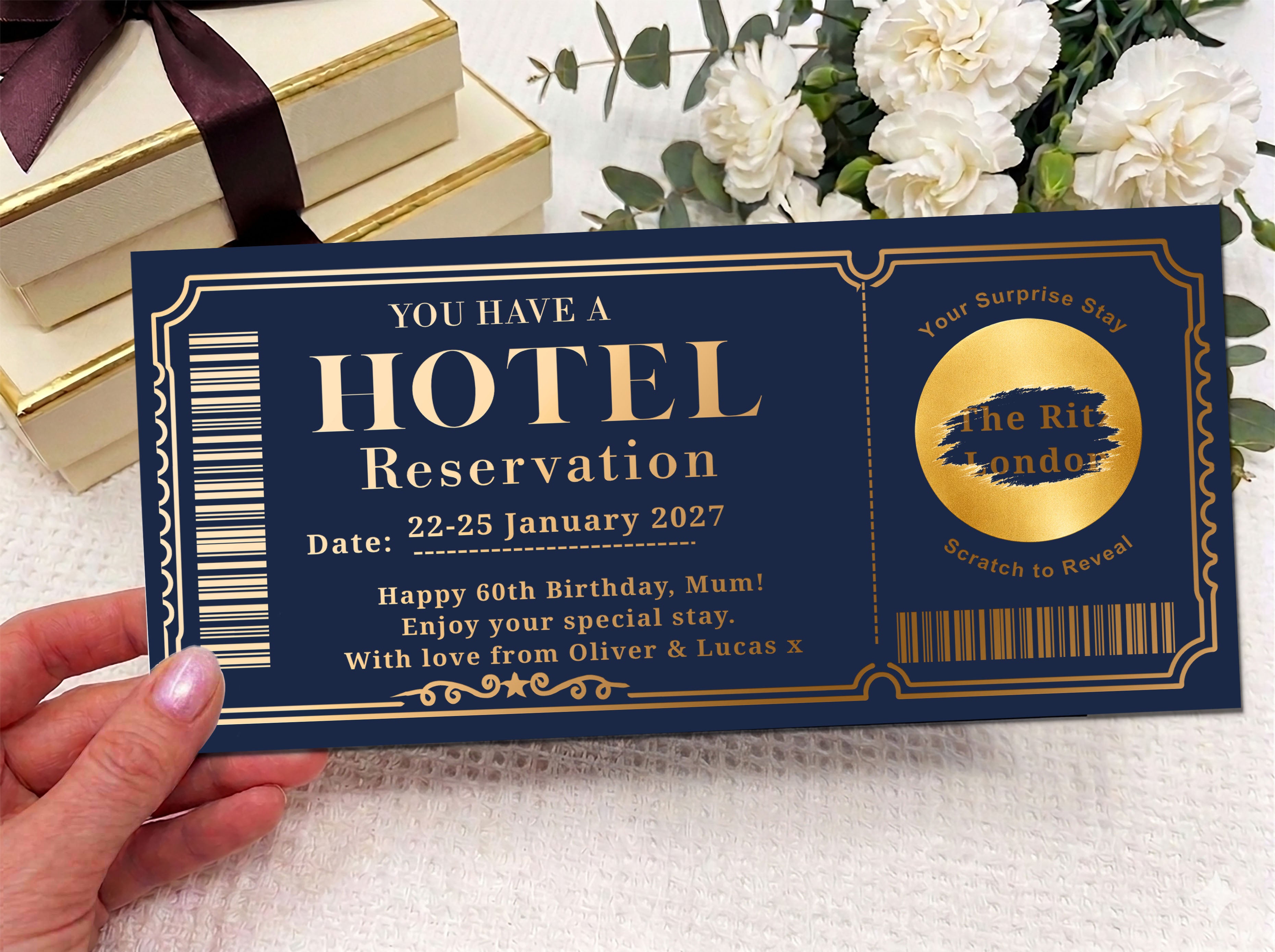 Personalised Hotel Stay Surprise Card, Scratch Off Travel Reveal Voucher, Luxury Birthday or Anniversary Gift