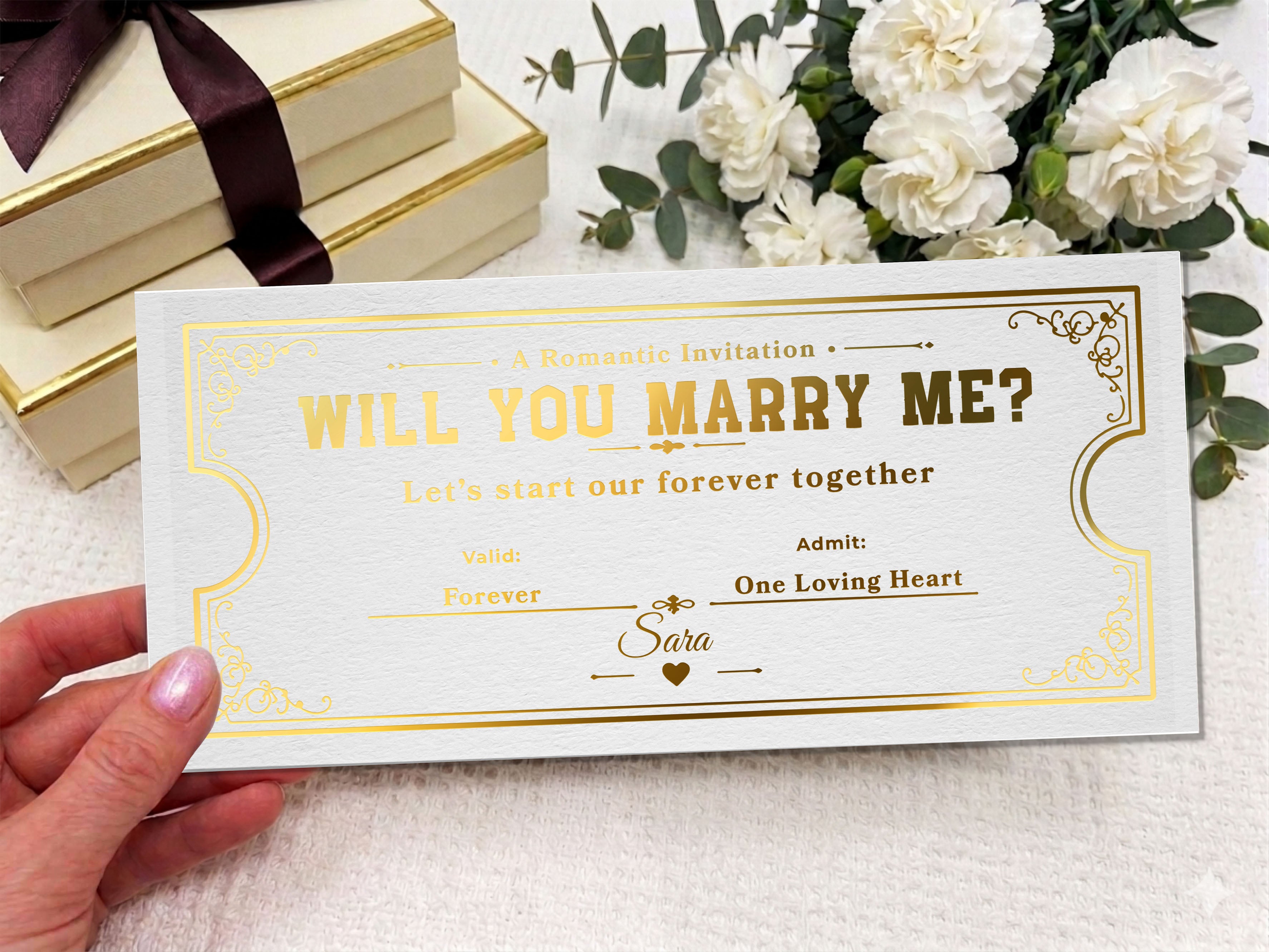Personalised Proposal Ticket Card – Will You Marry Me Gift, Romantic Engagement Voucher, Custom Keepsake Card