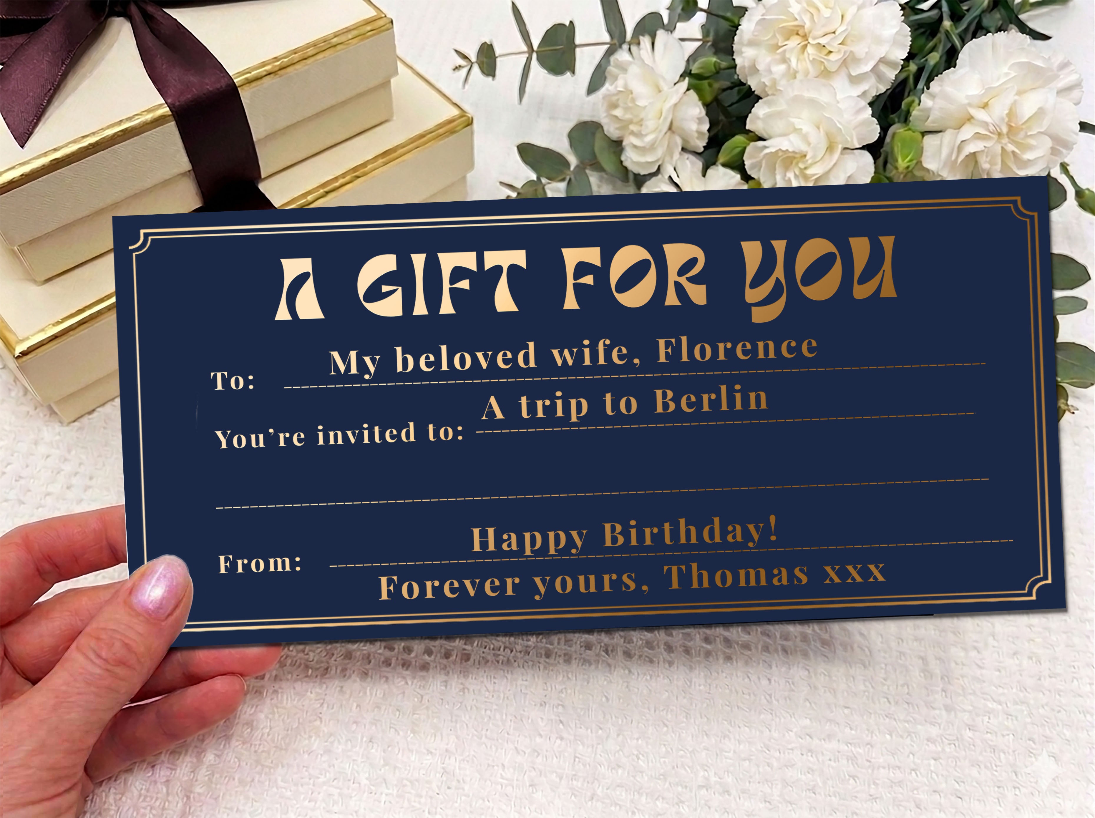 Personalised Gold Foil Gift Card “A Gift For You” – Luxury Physical Voucher