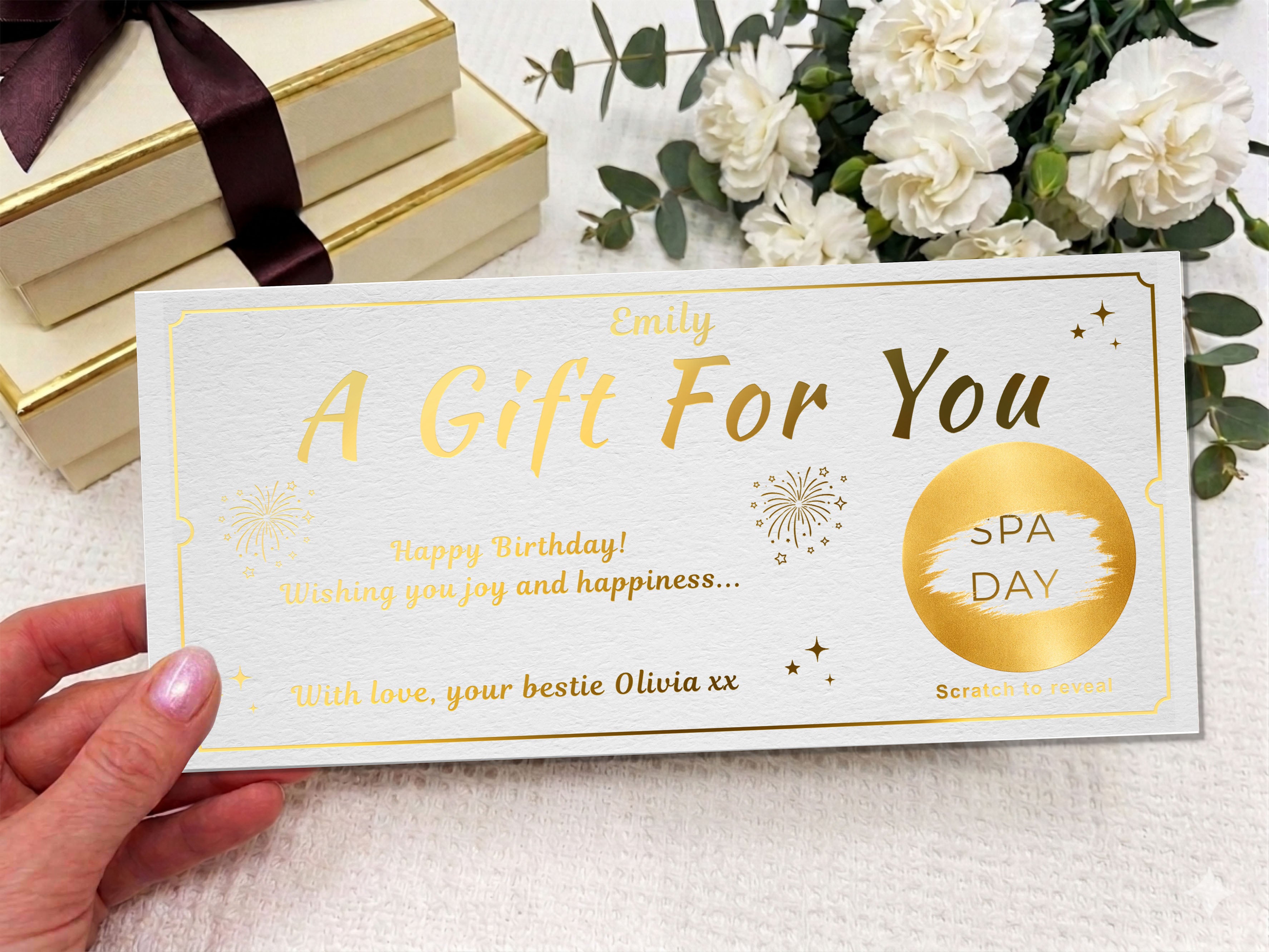 Personalised Spa Day Gift Voucher, Scratch Reveal Birthday Card, Luxury Experience Surprise Ticket UK