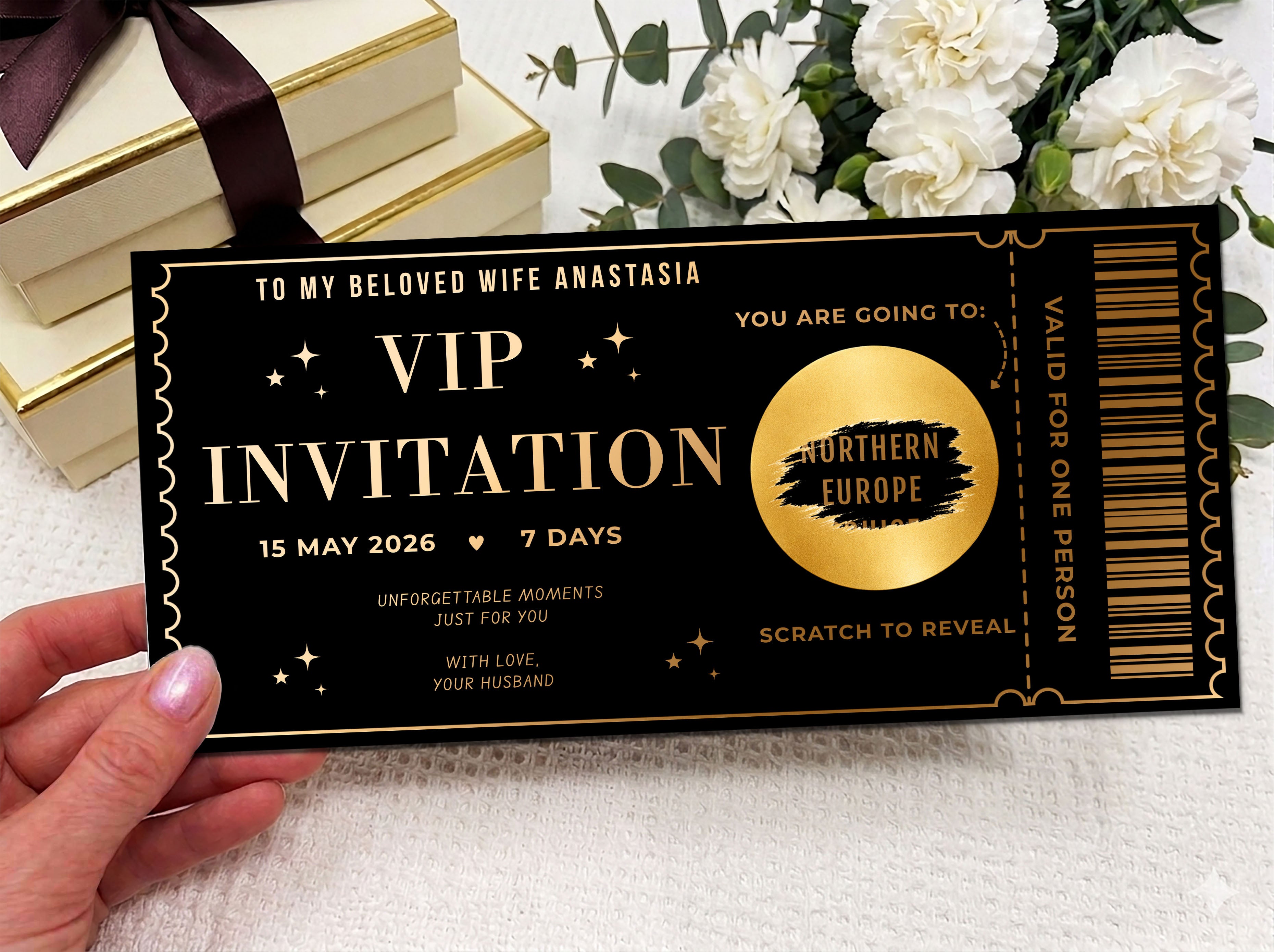 Personalised VIP Experience Scratch Card - Luxury Ticket Stub Surprise Reveal Voucher