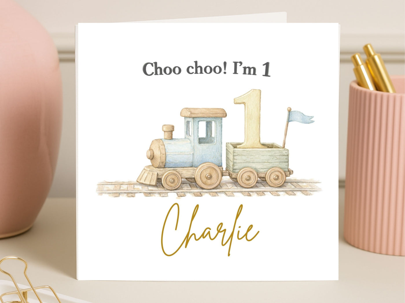 Personalised 1st Birthday Card Boy Train Theme, Custom Name Baby Card, Choo Choo First Birthday Card UK