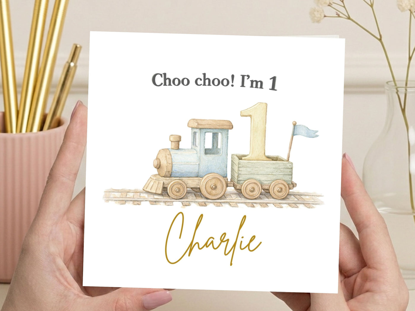 Personalised 1st Birthday Card Boy Train Theme, Custom Name Baby Card, Choo Choo First Birthday Card UK