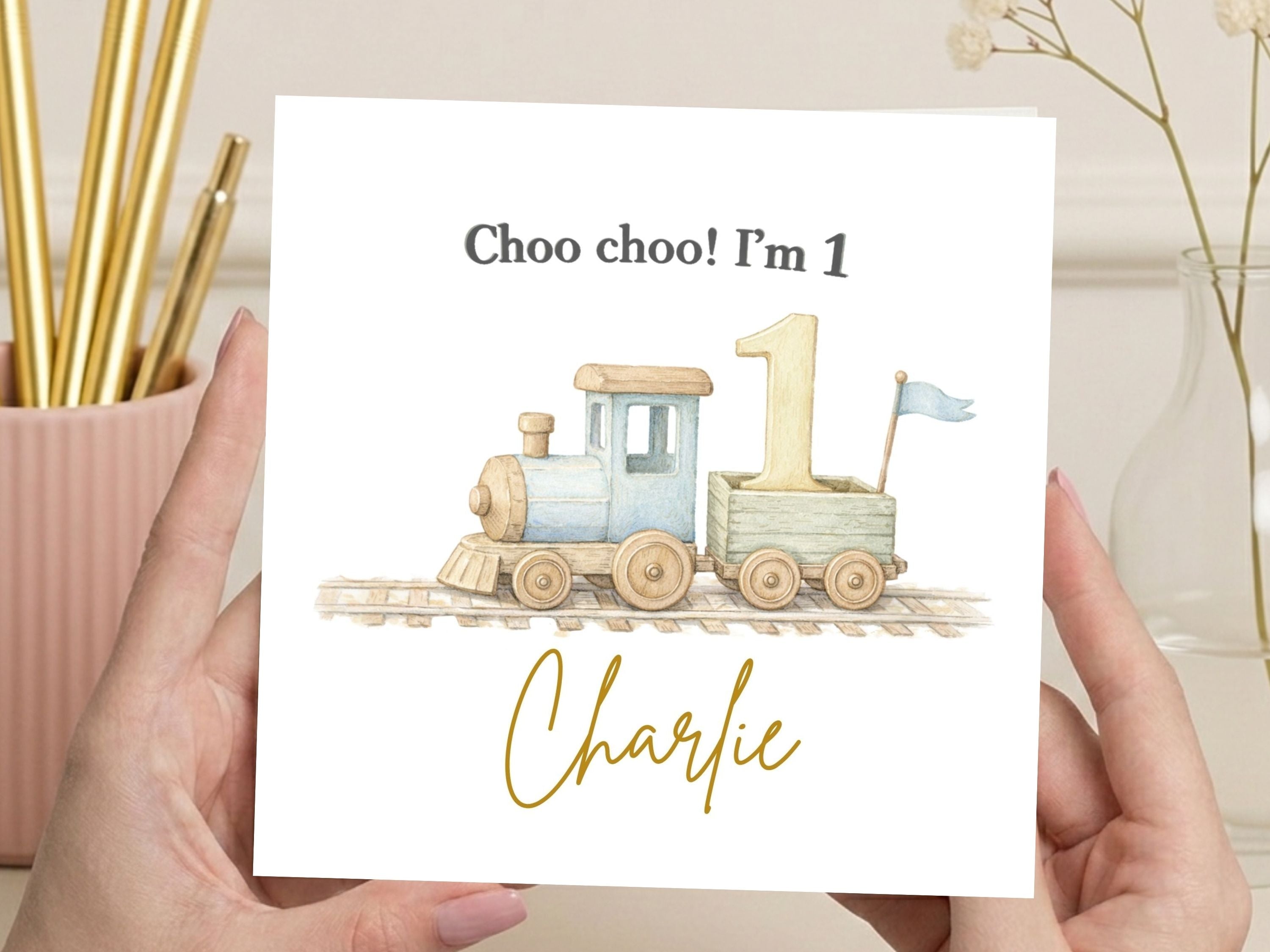 Personalised 1st Birthday Card Boy Train Theme, Custom Name Baby Card, Choo Choo First Birthday Card UK
