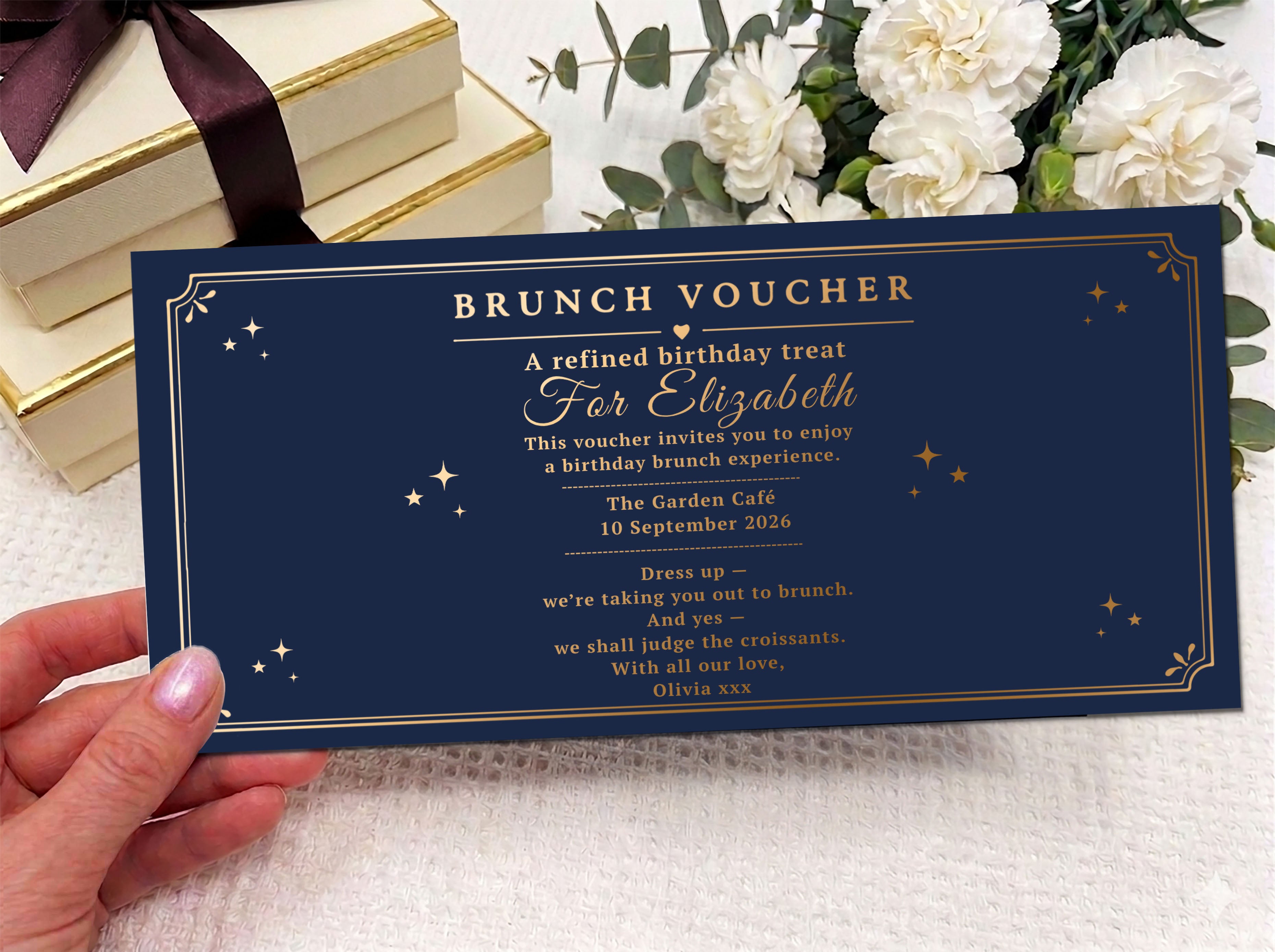 Personalised Birthday Brunch Voucher Card – Luxury Printed Gift Card