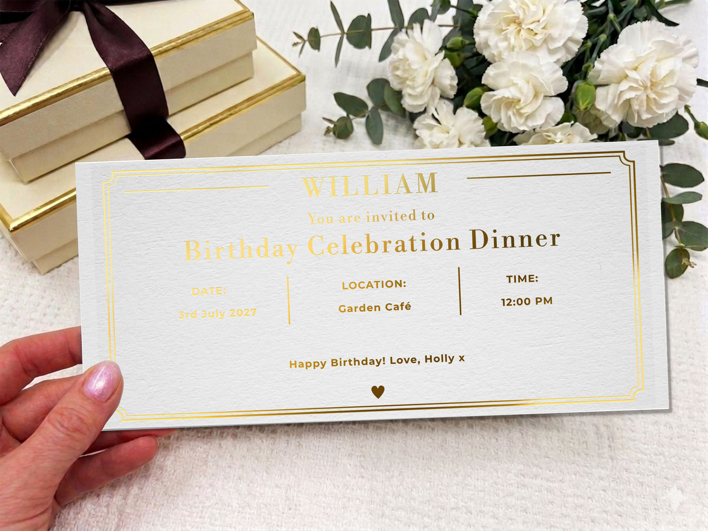 Personalised Birthday Dinner Invitation Card – Luxury Printed Voucher UK