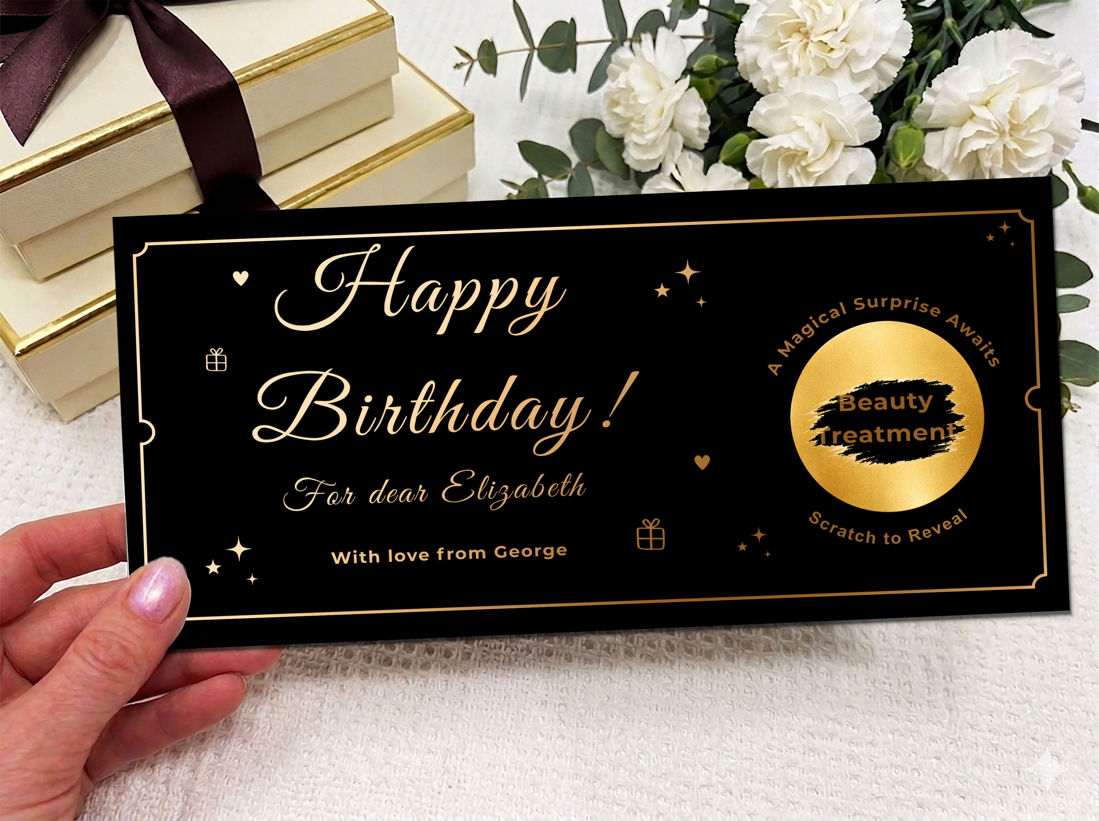 Personalised Scratch Card Gift Voucher – Luxury Beauty Treatment Reveal Card