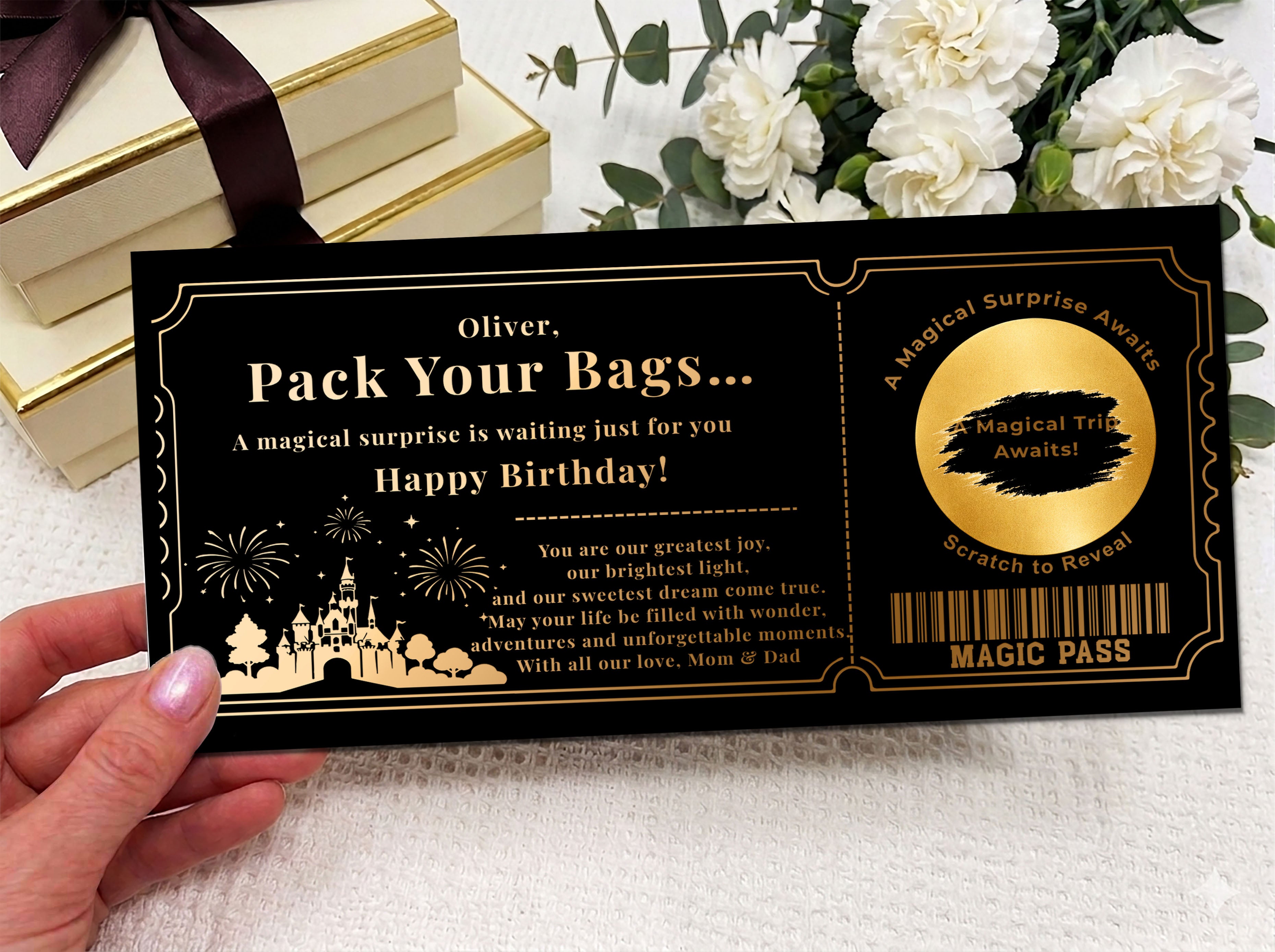 Personalised Disneyland Trip Reveal Scratch Card – Birthday & Christmas Surprise Ticket (Physical Card)