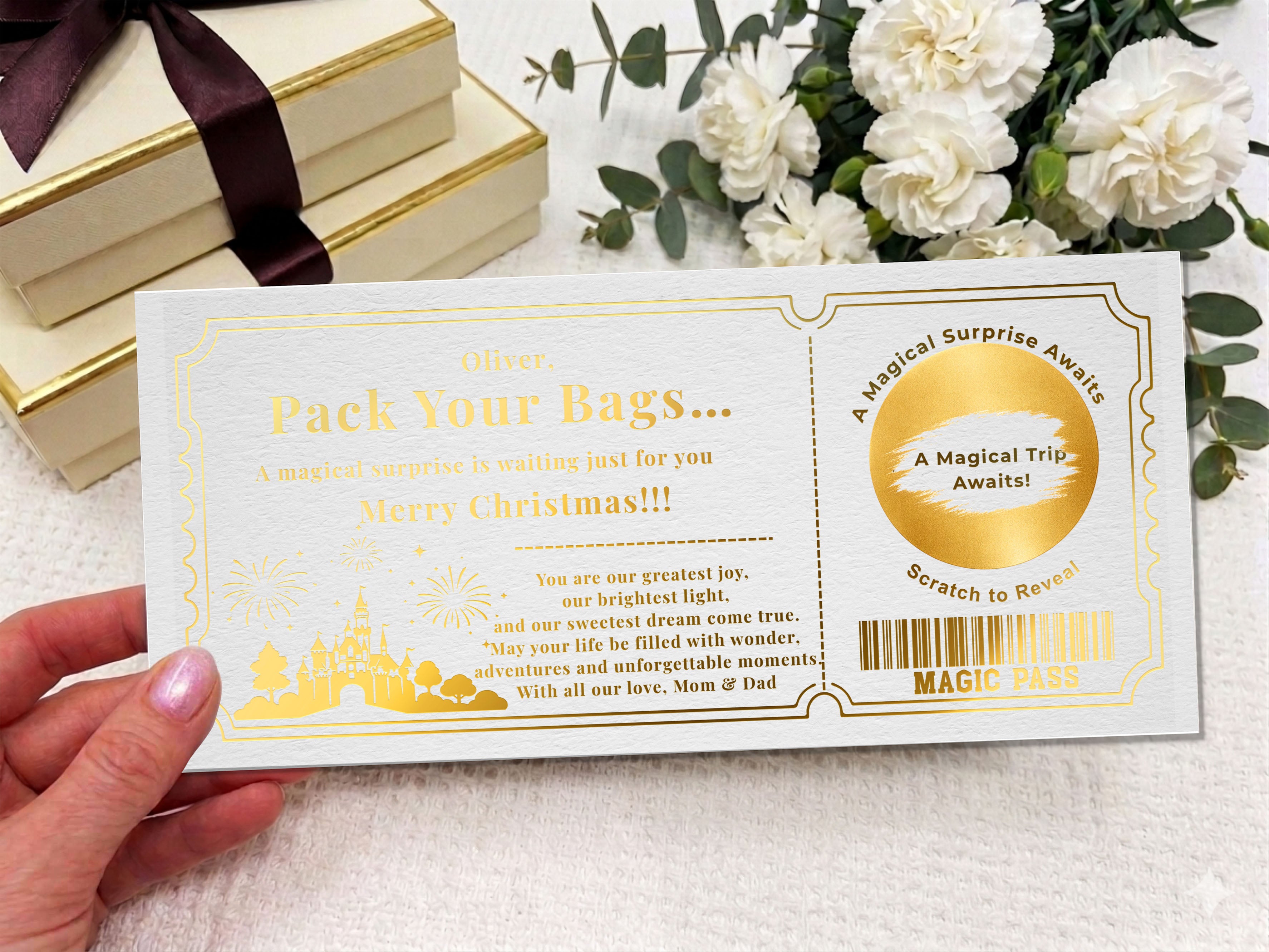 Personalised Disneyland Trip Reveal Scratch Card – Birthday & Christmas Surprise Ticket (Physical Card)