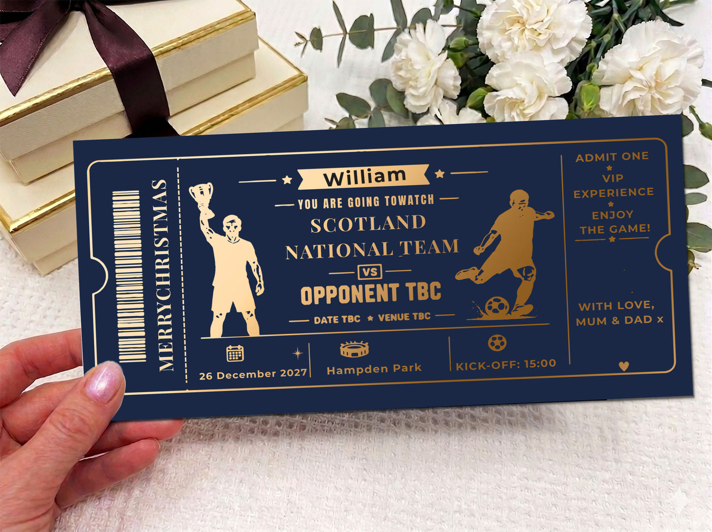 Personalised Scotland Football Match Ticket Voucher (Physical Gift Card)