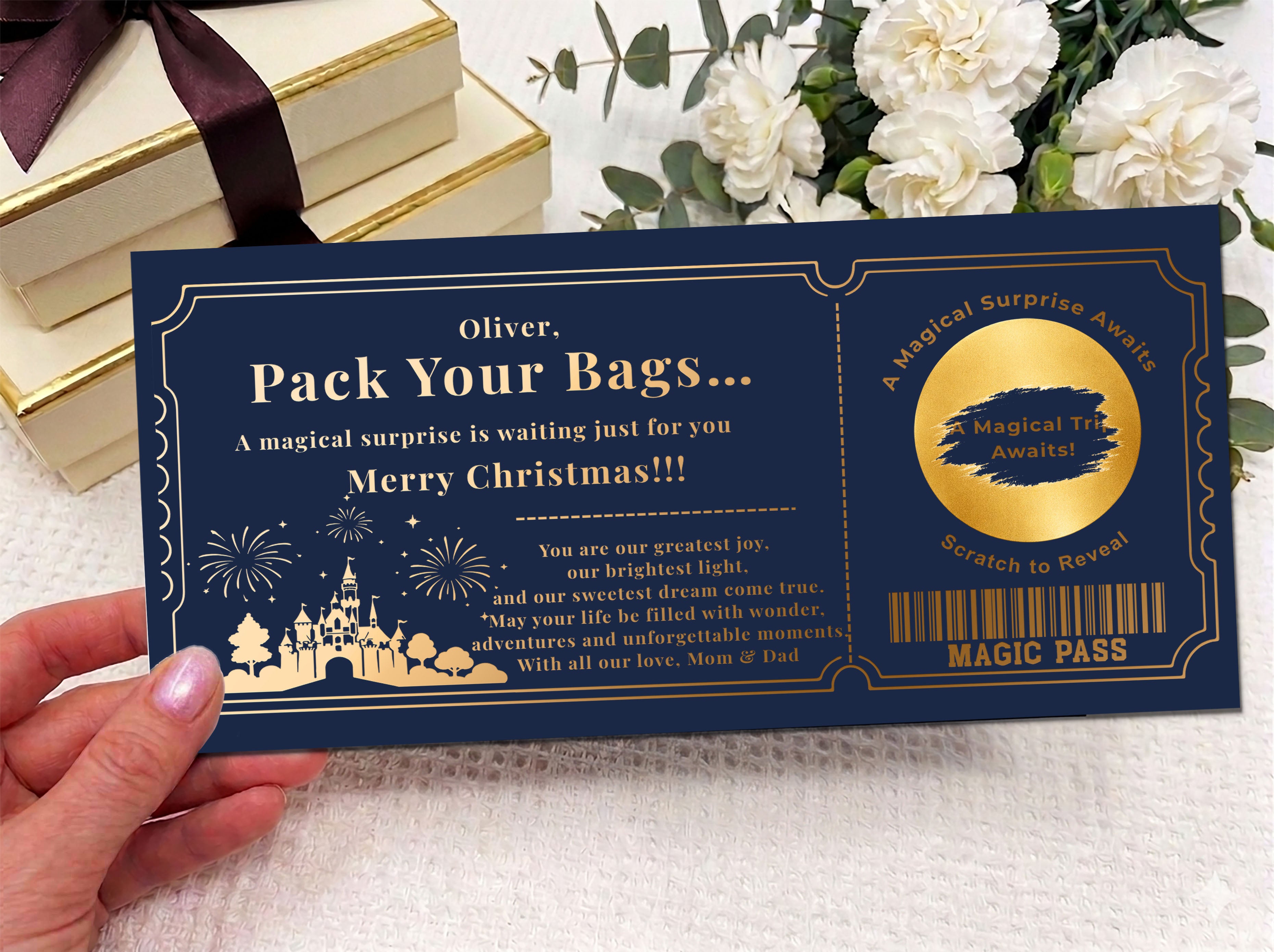 Personalised Disneyland Trip Reveal Scratch Card – Birthday & Christmas Surprise Ticket (Physical Card)