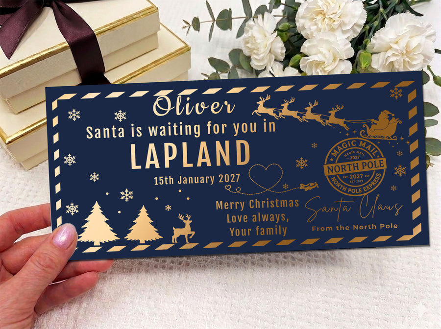 Personalised Lapland Boarding Pass – Santa Christmas Voucher, Custom Travel Ticket (Physical Card)