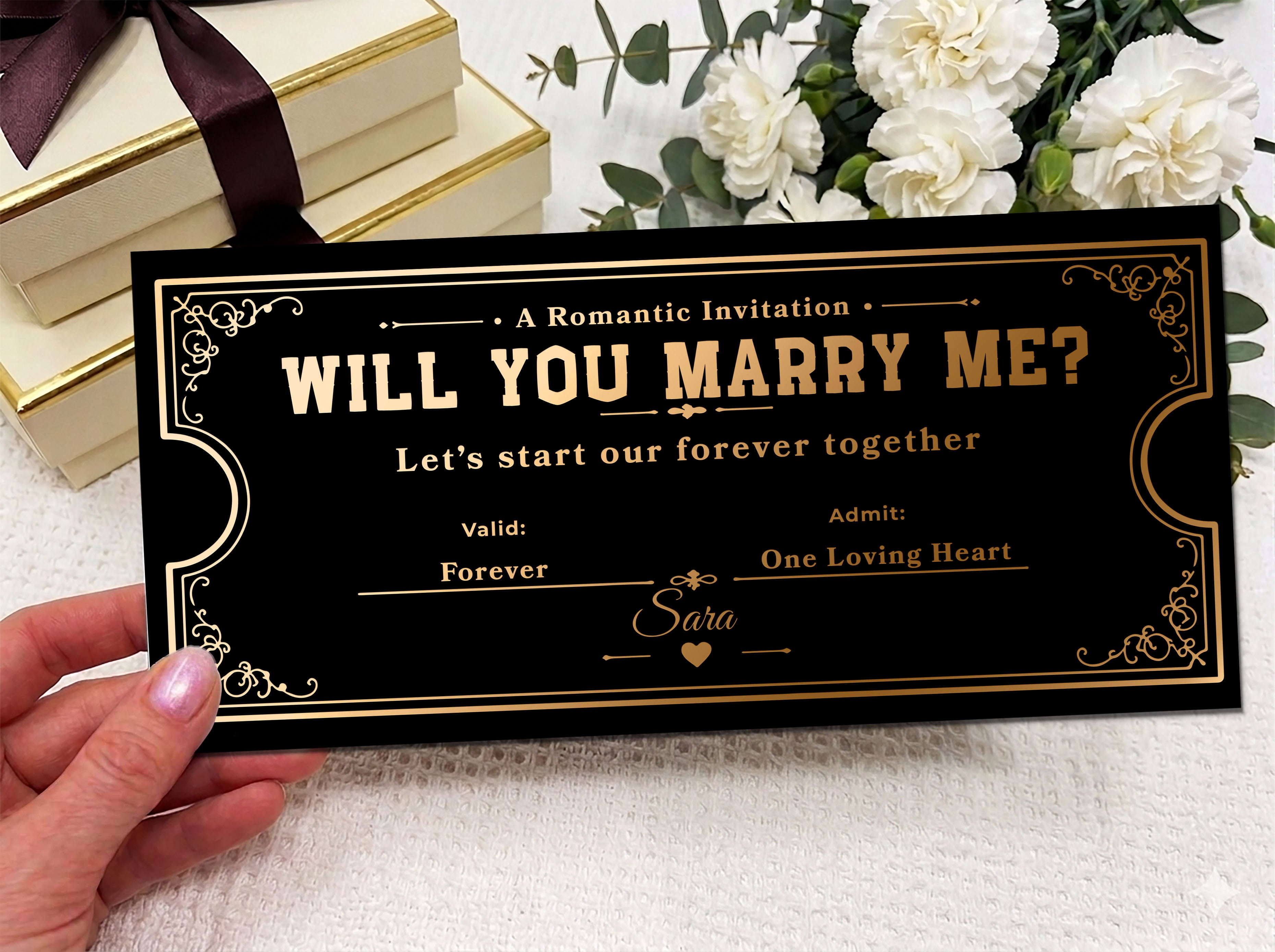 Personalised Proposal Ticket Card – Will You Marry Me Gift, Romantic Engagement Voucher, Custom Keepsake Card