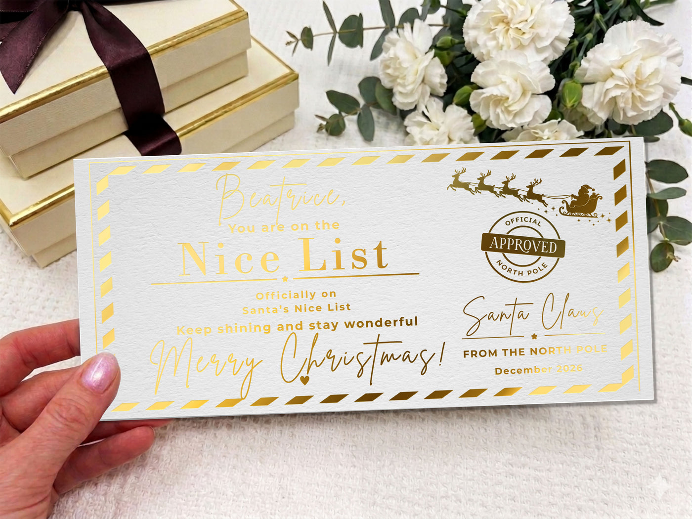 Personalised Santa Boarding Pass – Luxury Christmas Voucher, Custom North Pole Travel Ticket (Physical Card)