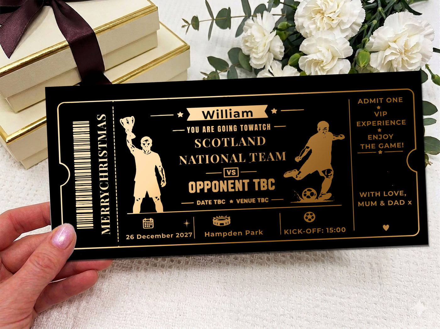 Personalised Scotland Football Match Ticket Voucher (Physical Gift Card)