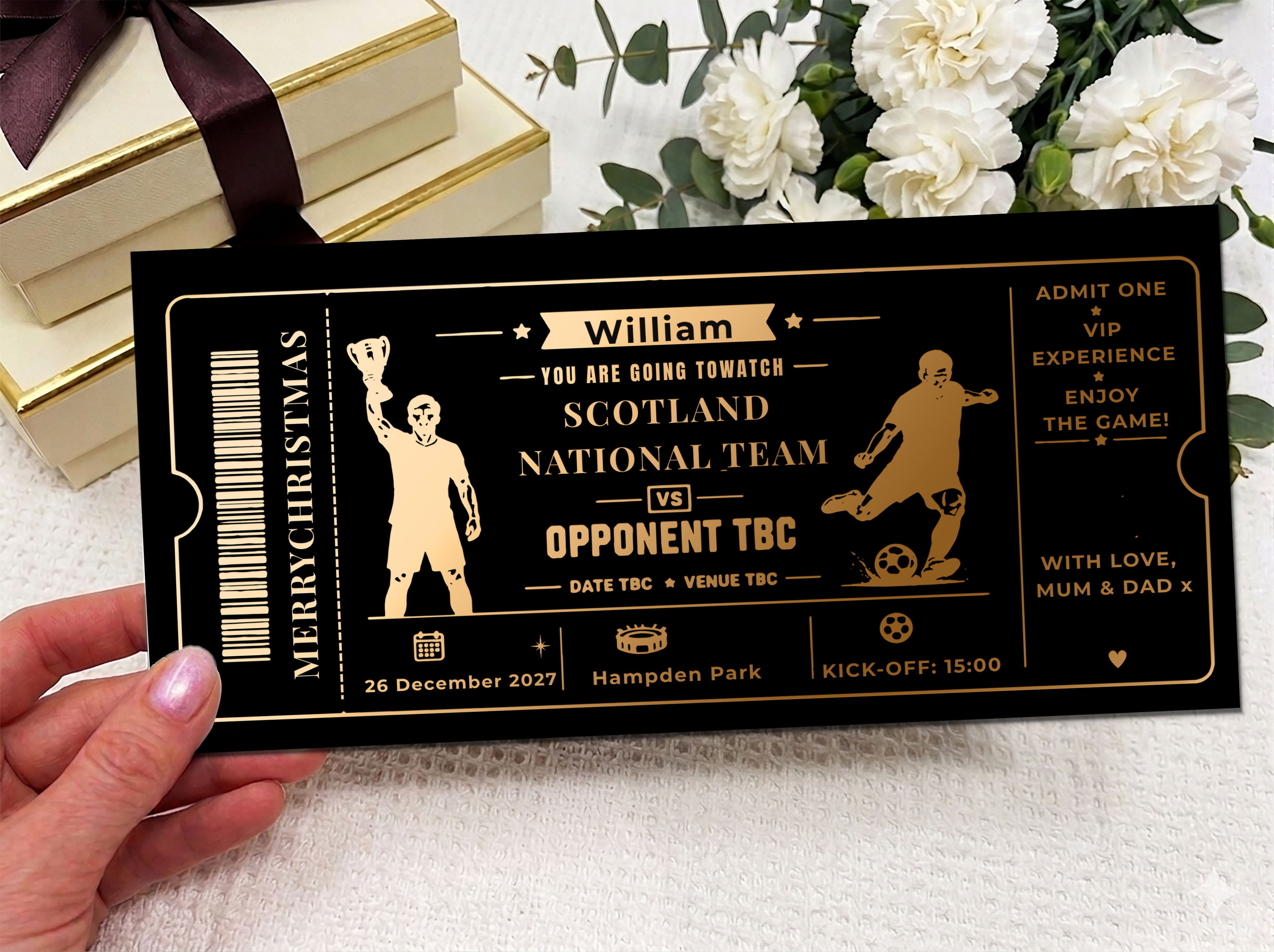 Personalised Scotland Football Match Ticket Voucher (Physical Gift Card)