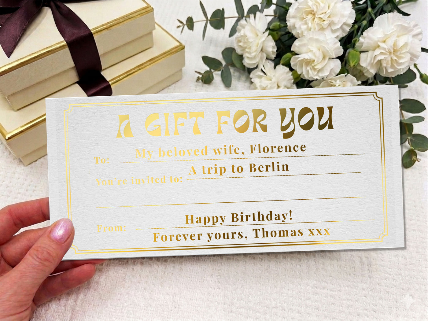 Personalised Gold Foil Gift Card “A Gift For You” – Luxury Physical Voucher