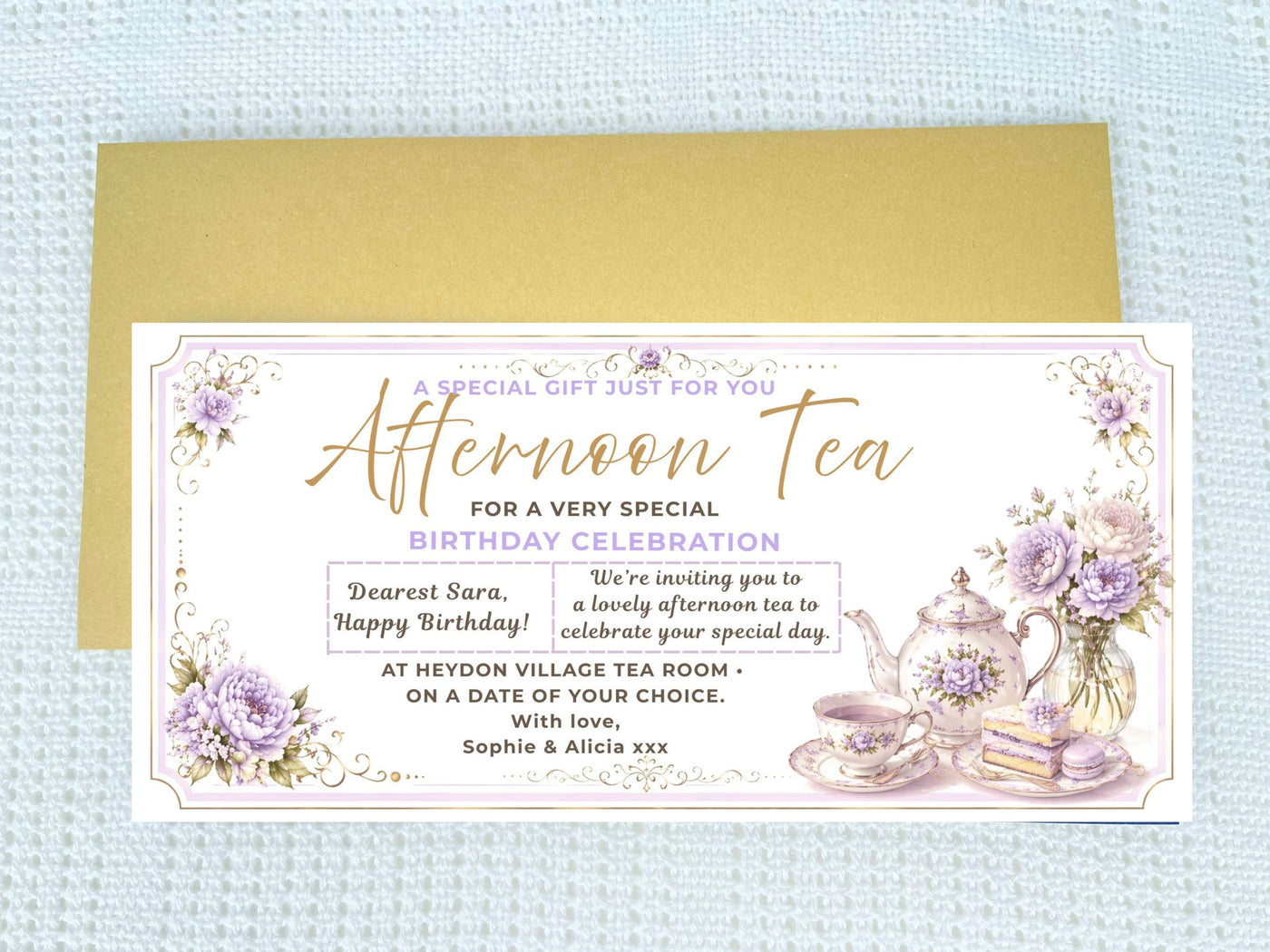 Personalised Afternoon Tea Birthday Voucher Card – Floral Design (Physical Card)