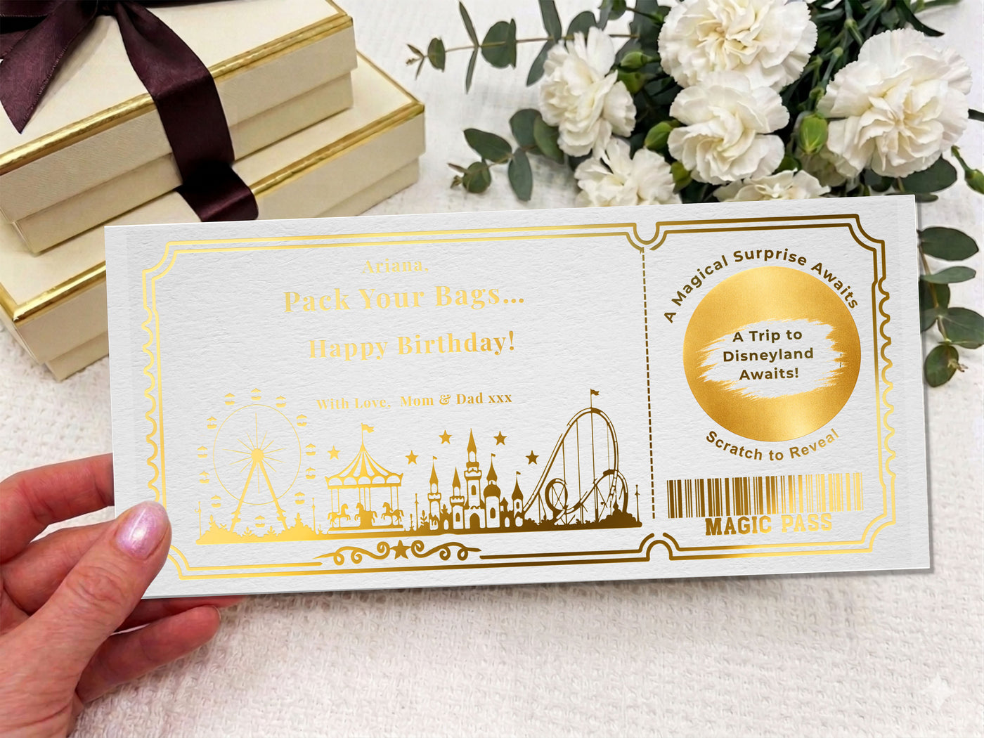 Personalised Disneyland Trip Reveal Scratch Card – Birthday & Christmas Surprise Gift (Physical Card)