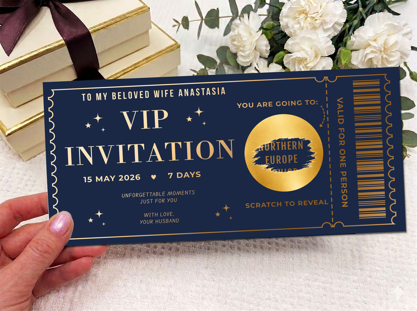 Personalised VIP Experience Scratch Card - Luxury Ticket Stub Surprise Reveal Voucher