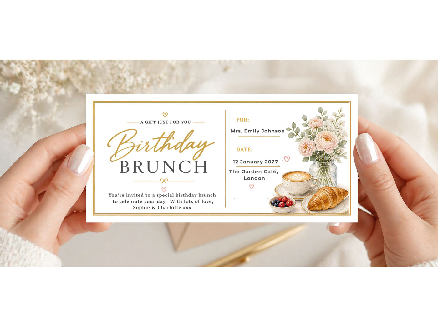 Personalised Birthday Brunch Card – Café Style Floral Coffee Invitation