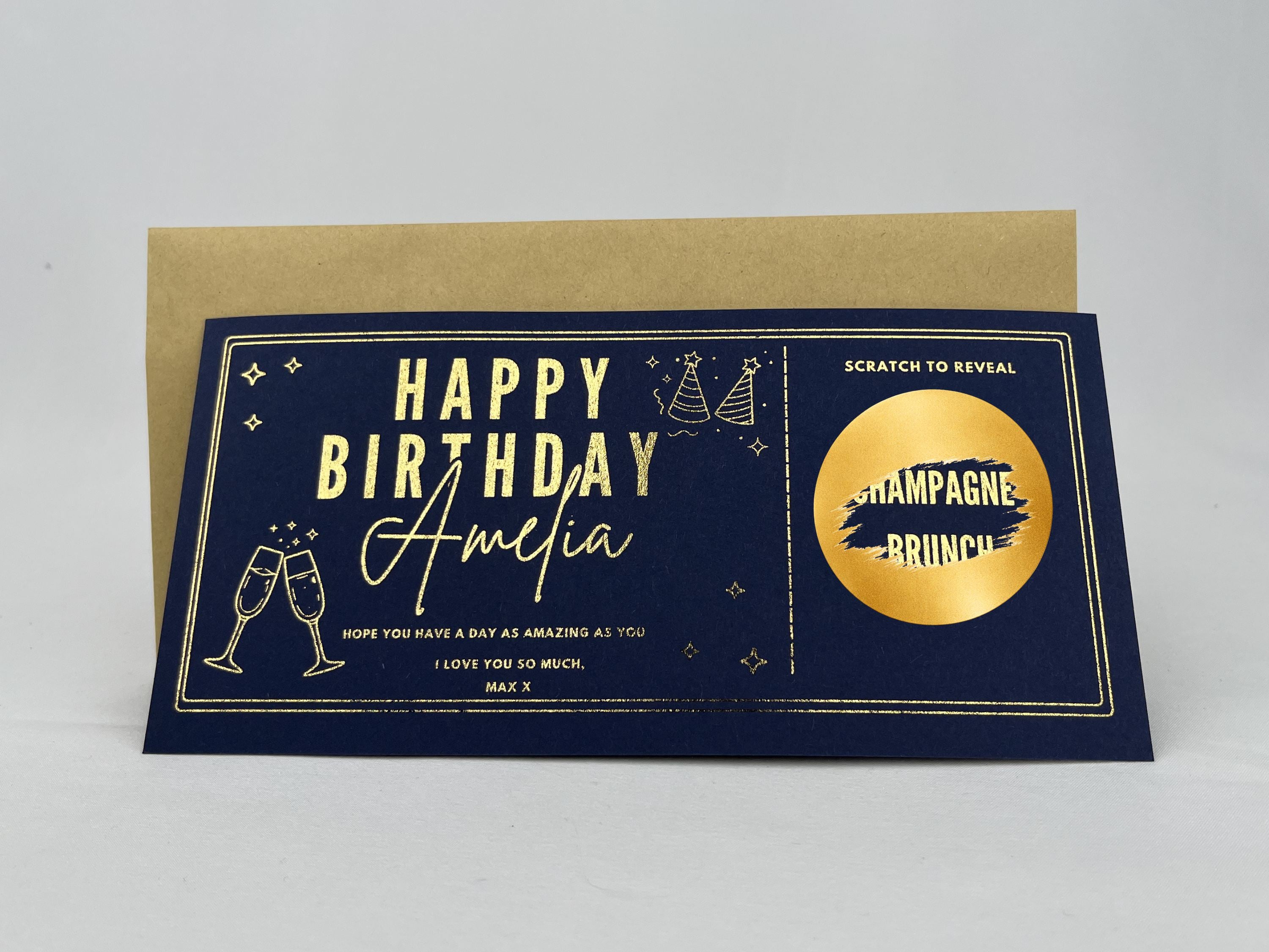 Personalized Gold Foil Scratch-Off Surprise Reveal Gift Card