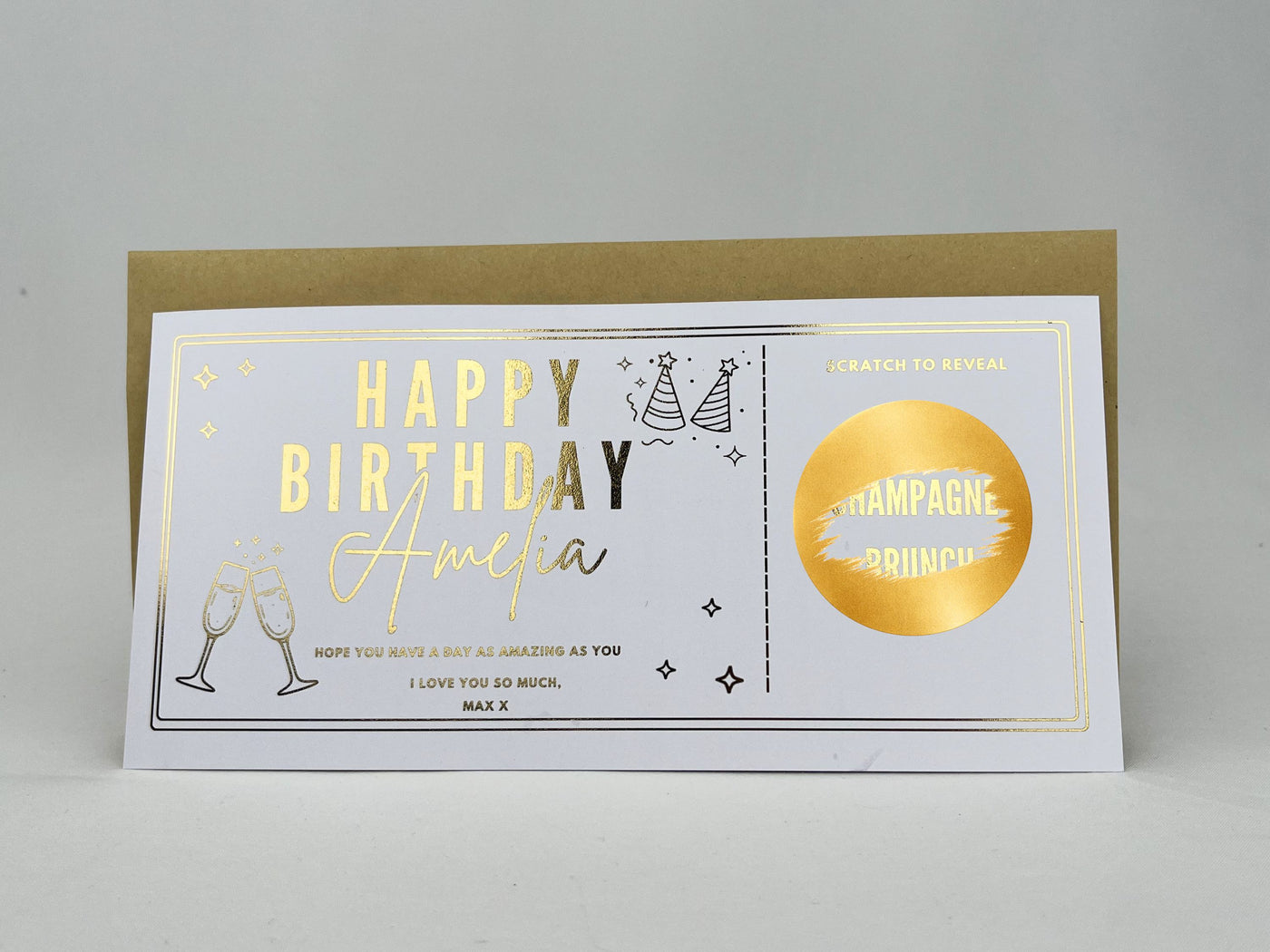 Personalized Gold Foil Scratch-Off Surprise Reveal Gift Card
