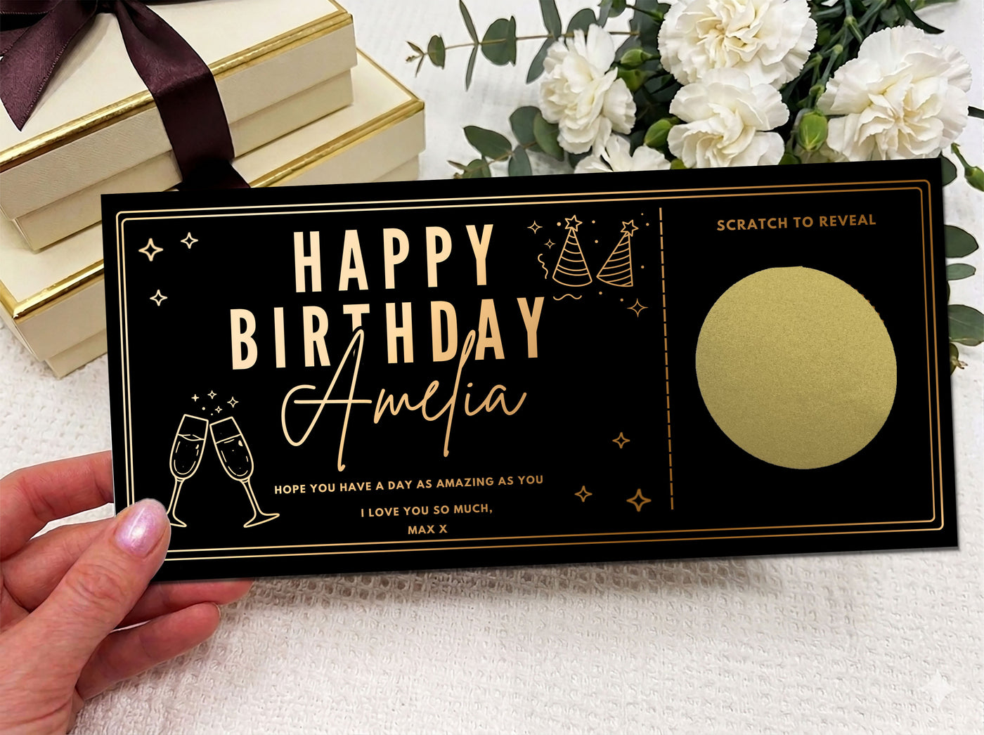 Personalized Gold Foil Scratch-Off Surprise Reveal Gift Card
