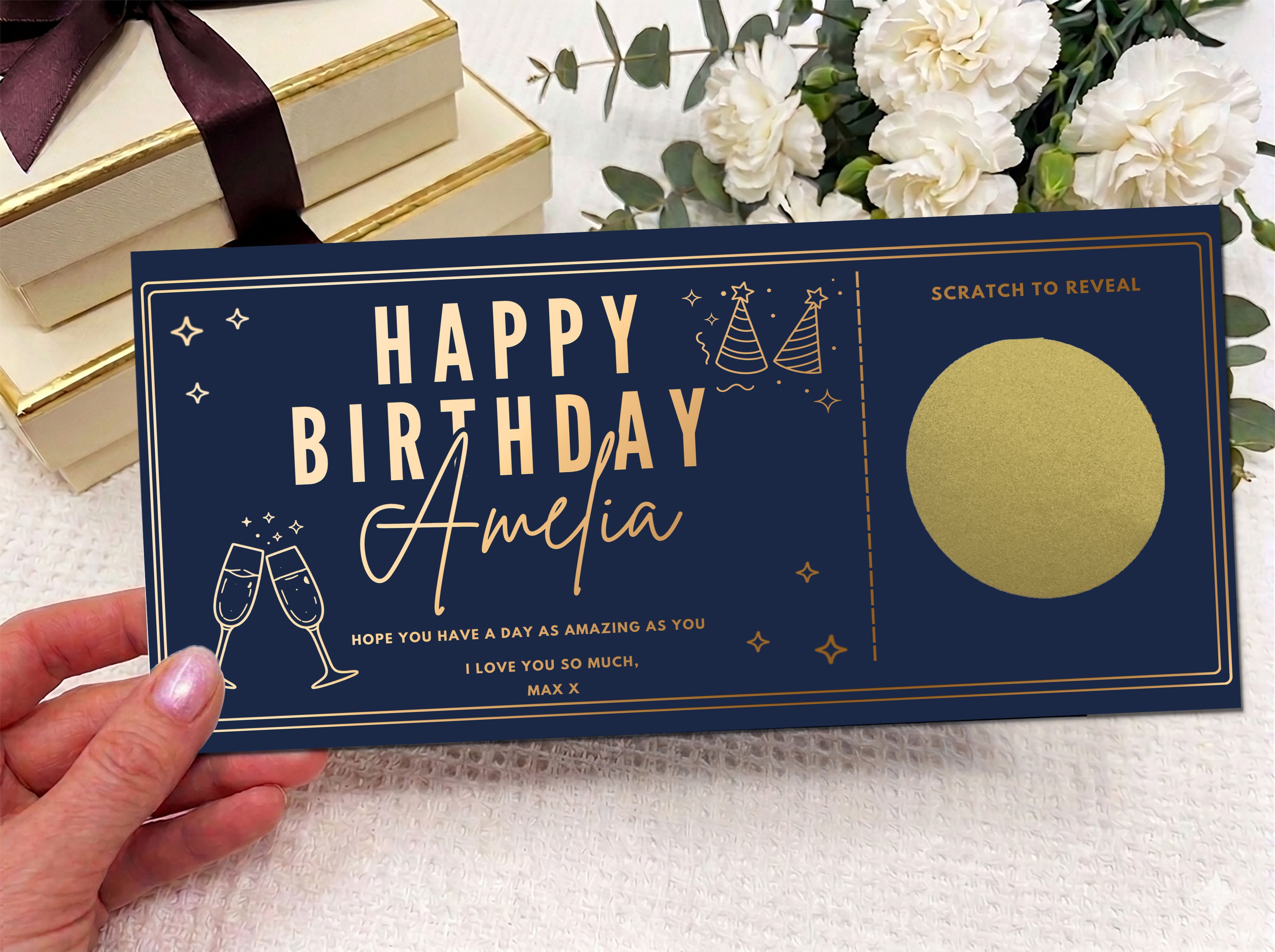 Personalized Gold Foil Scratch-Off Surprise Reveal Gift Card
