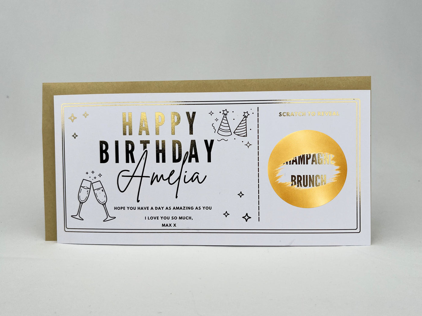 Personalized Gold Foil Scratch-Off Surprise Reveal Gift Card