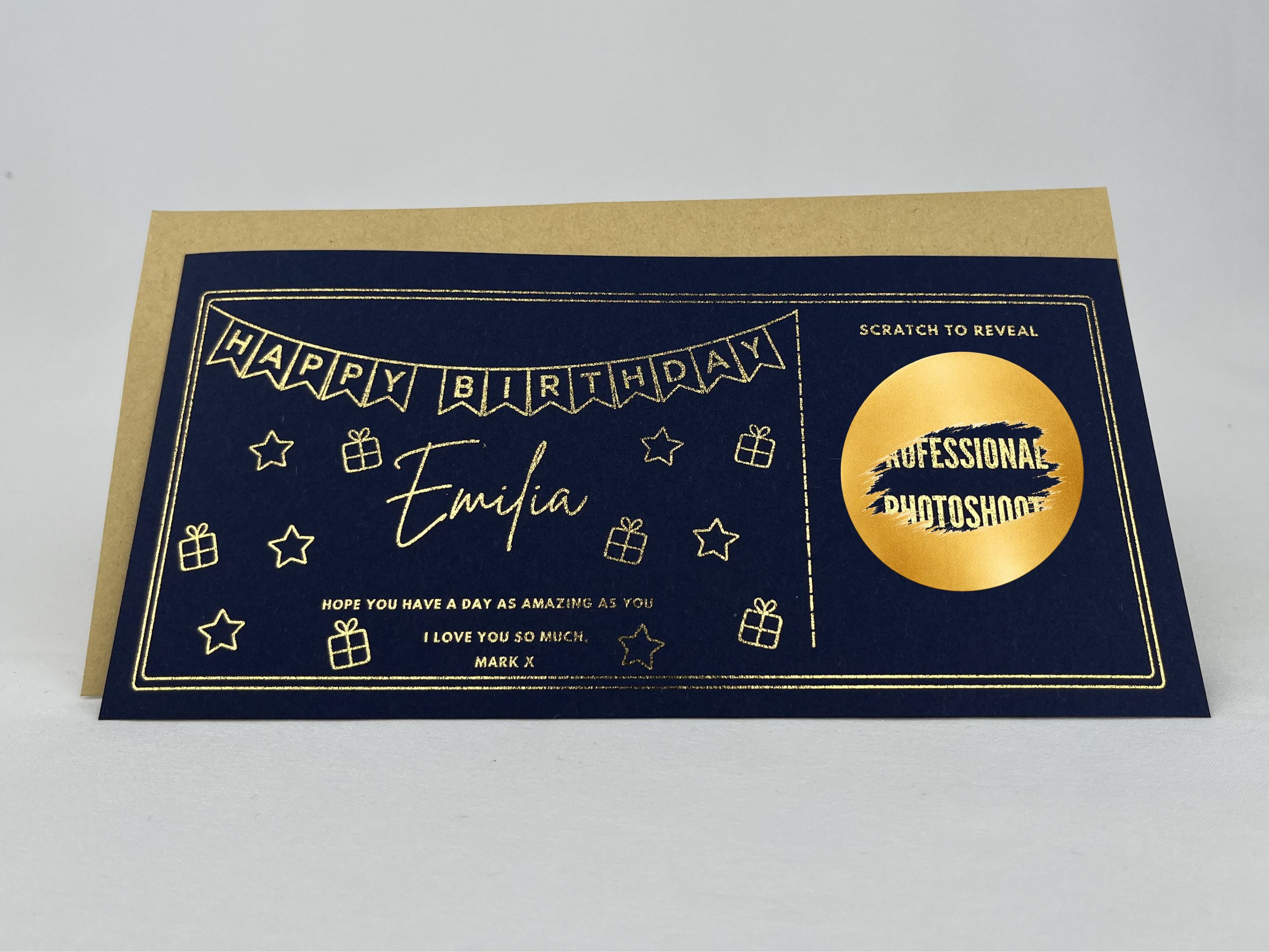 Personalised Gold Foil Bunting Birthday Scratch Reveal Card