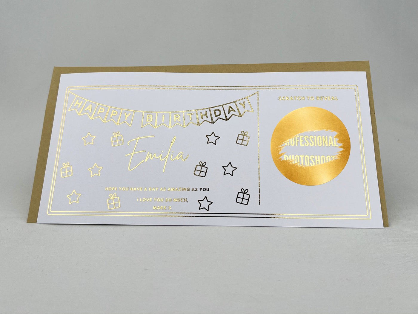 Personalised Gold Foil Bunting Birthday Scratch Reveal Card