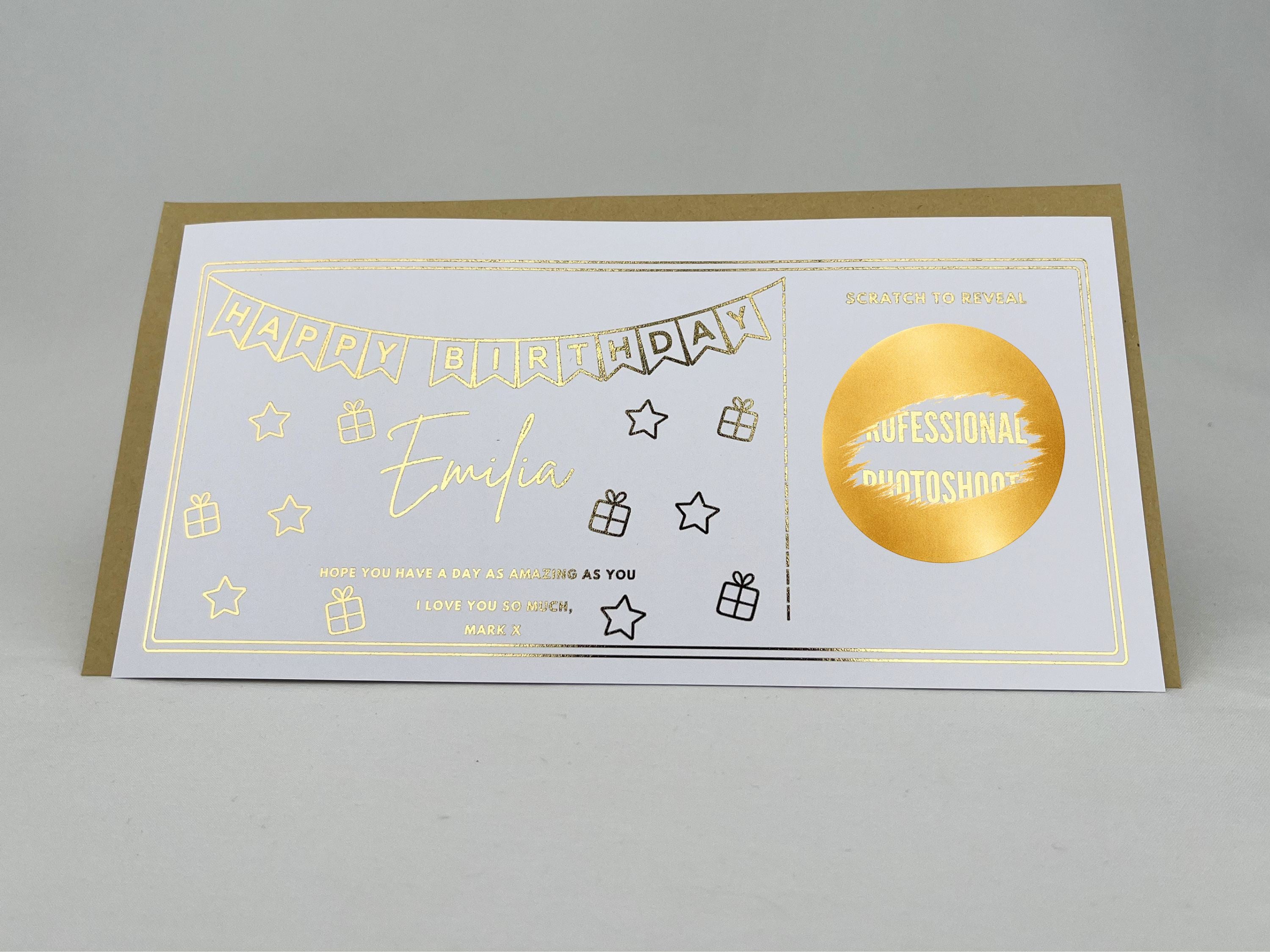 Personalised Gold Foil Bunting Birthday Scratch Reveal Card