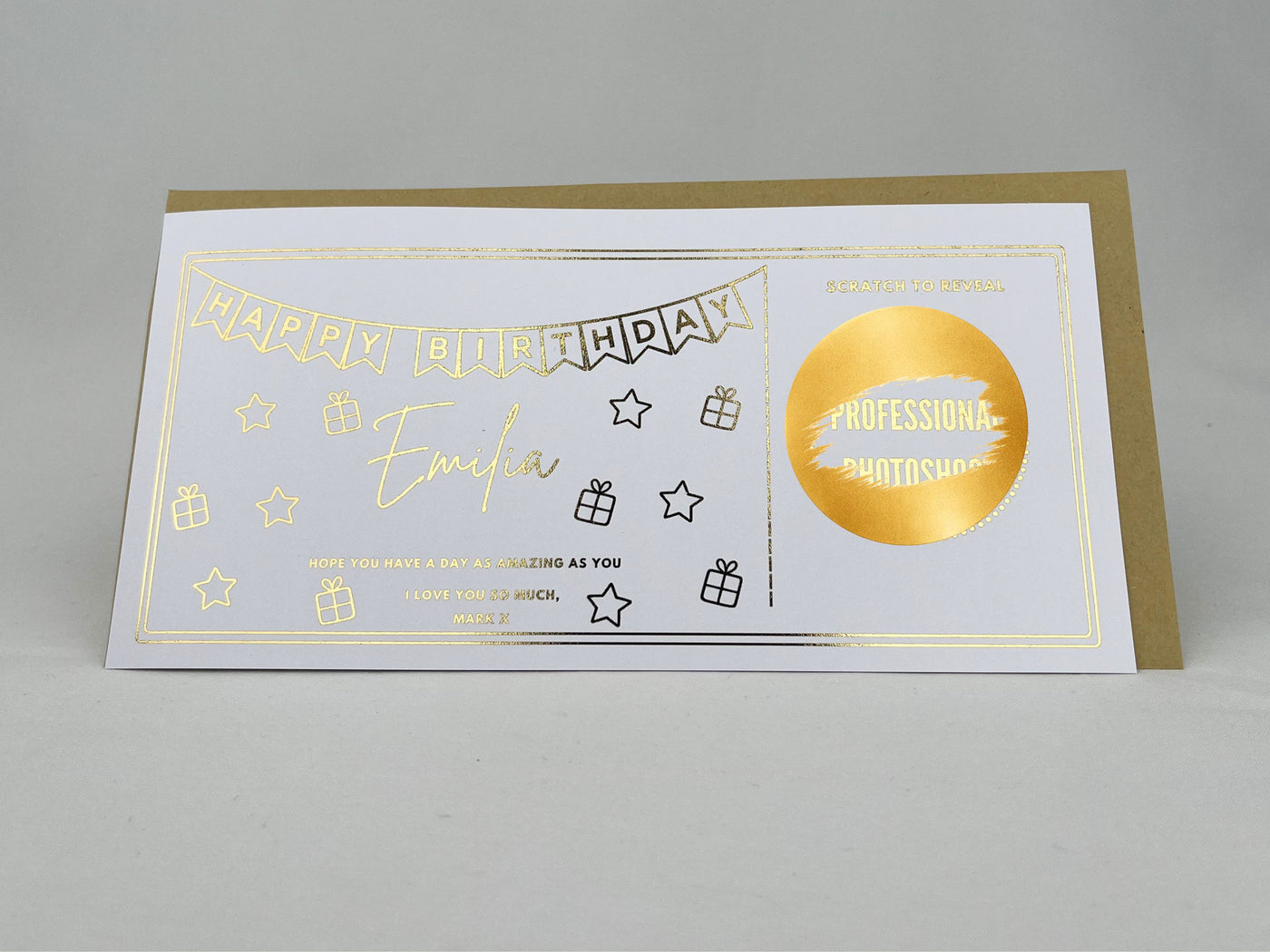 Personalised Gold Foil Bunting Birthday Scratch Reveal Card