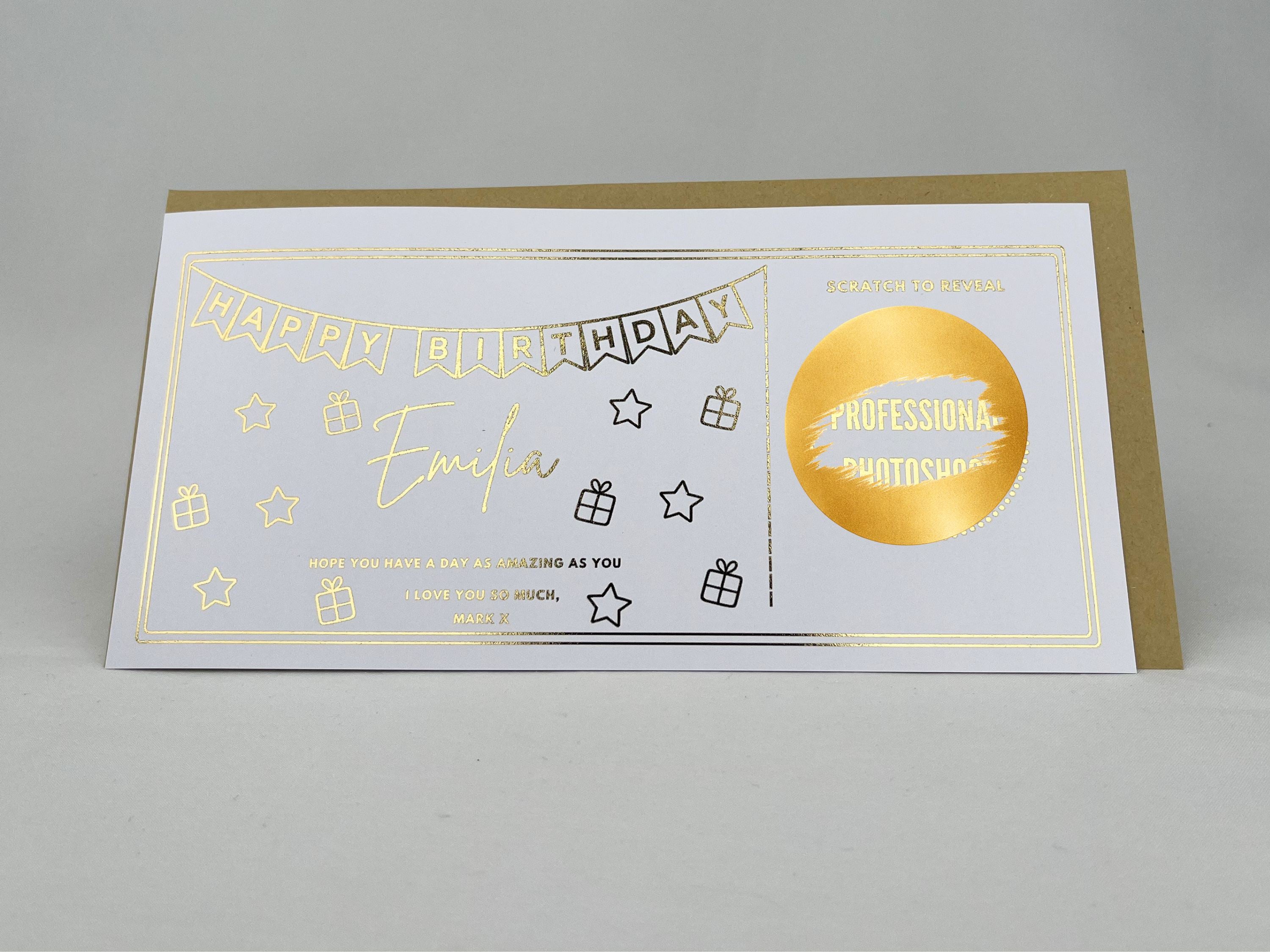 Personalised Gold Foil Bunting Birthday Scratch Reveal Card