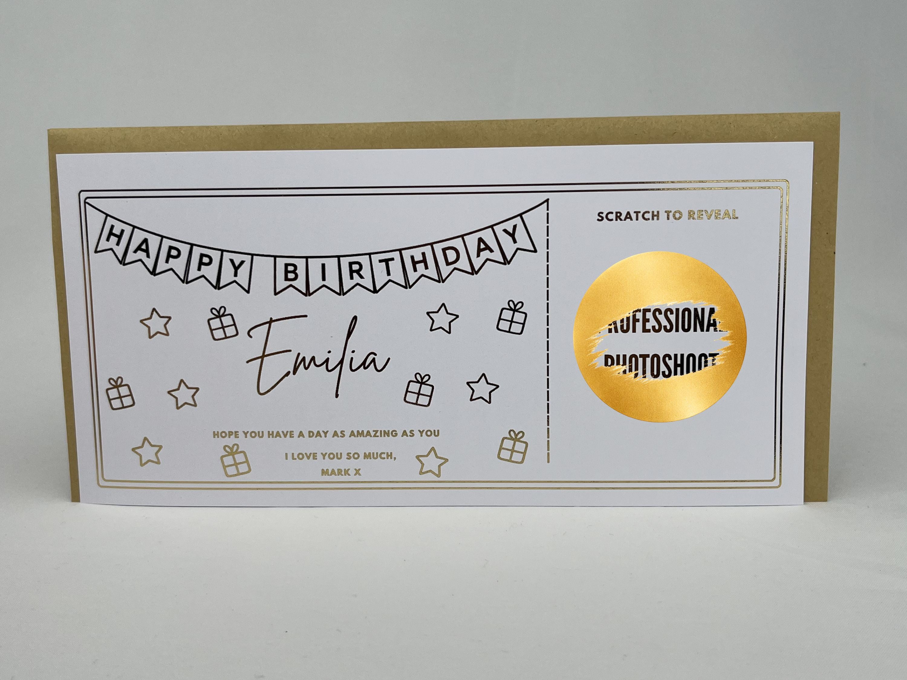 Personalised Gold Foil Bunting Birthday Scratch Reveal Card