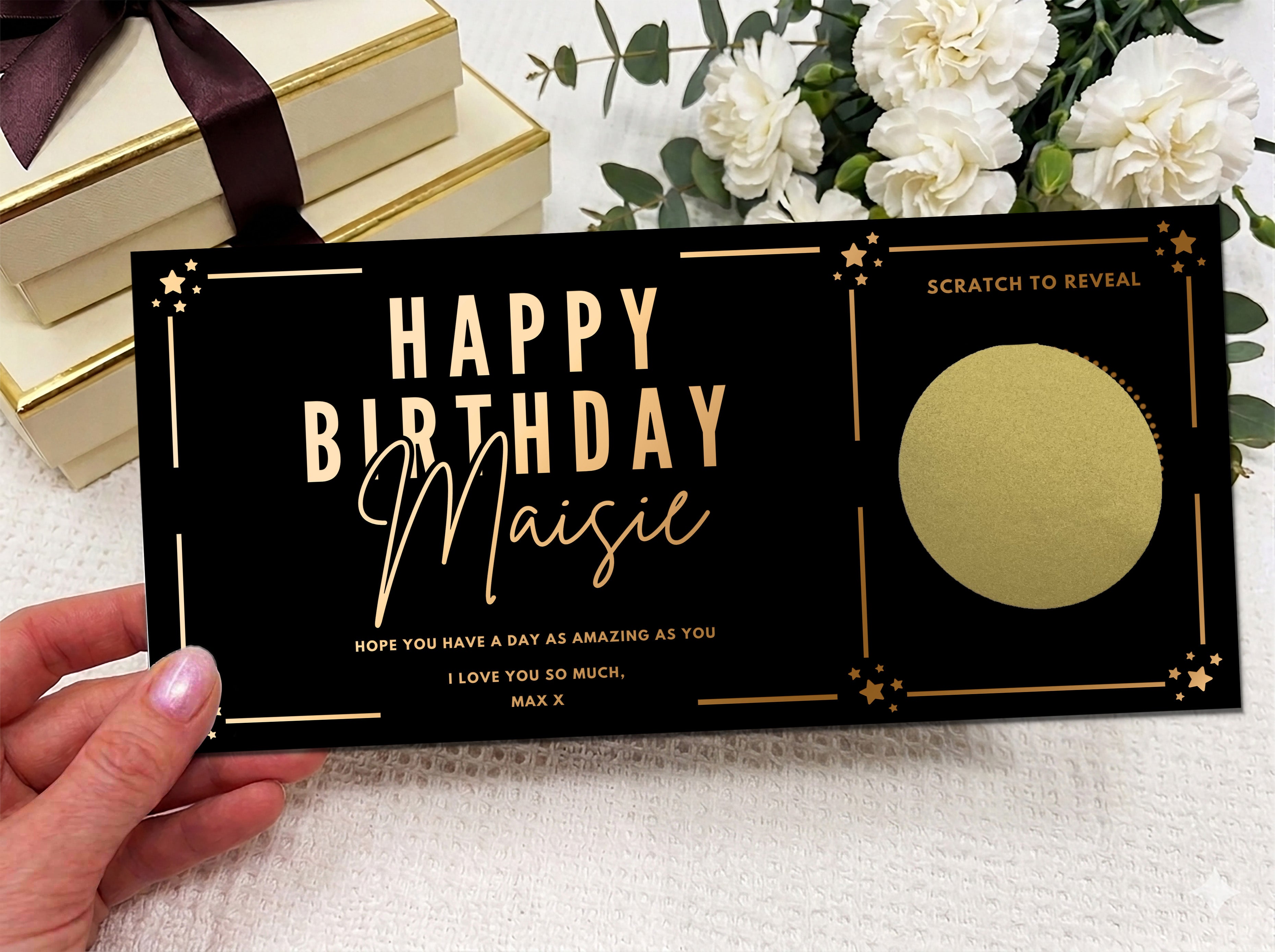 Personalised Gold Foil Scratch-Off Reveal Card for Any Occasion