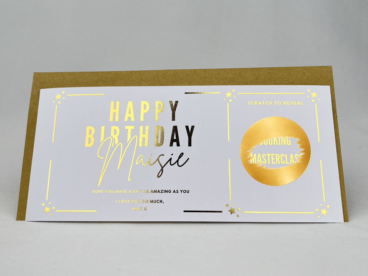 Personalised Gold Foil Scratch-Off Reveal Card for Any Occasion