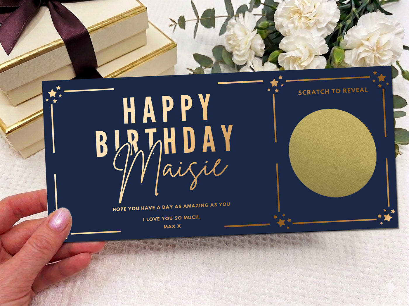 Personalised Gold Foil Scratch-Off Reveal Card for Any Occasion