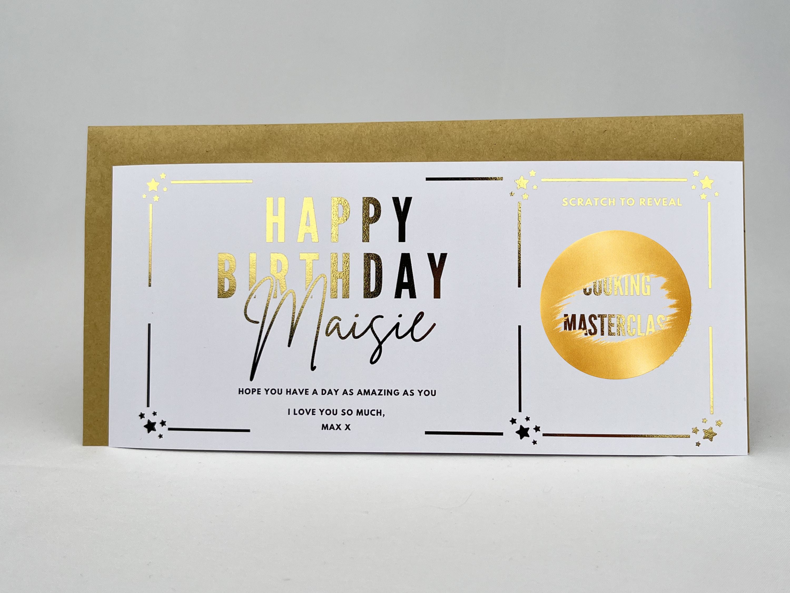 Personalised Gold Foil Scratch-Off Reveal Card for Any Occasion