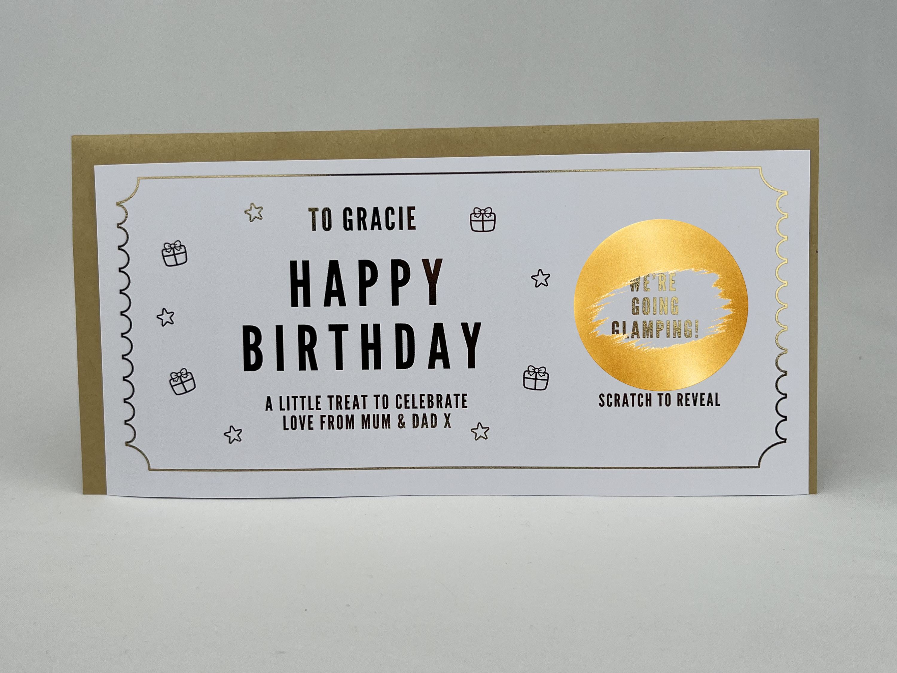 Personalised Golden Ticket Scratch Reveal Card