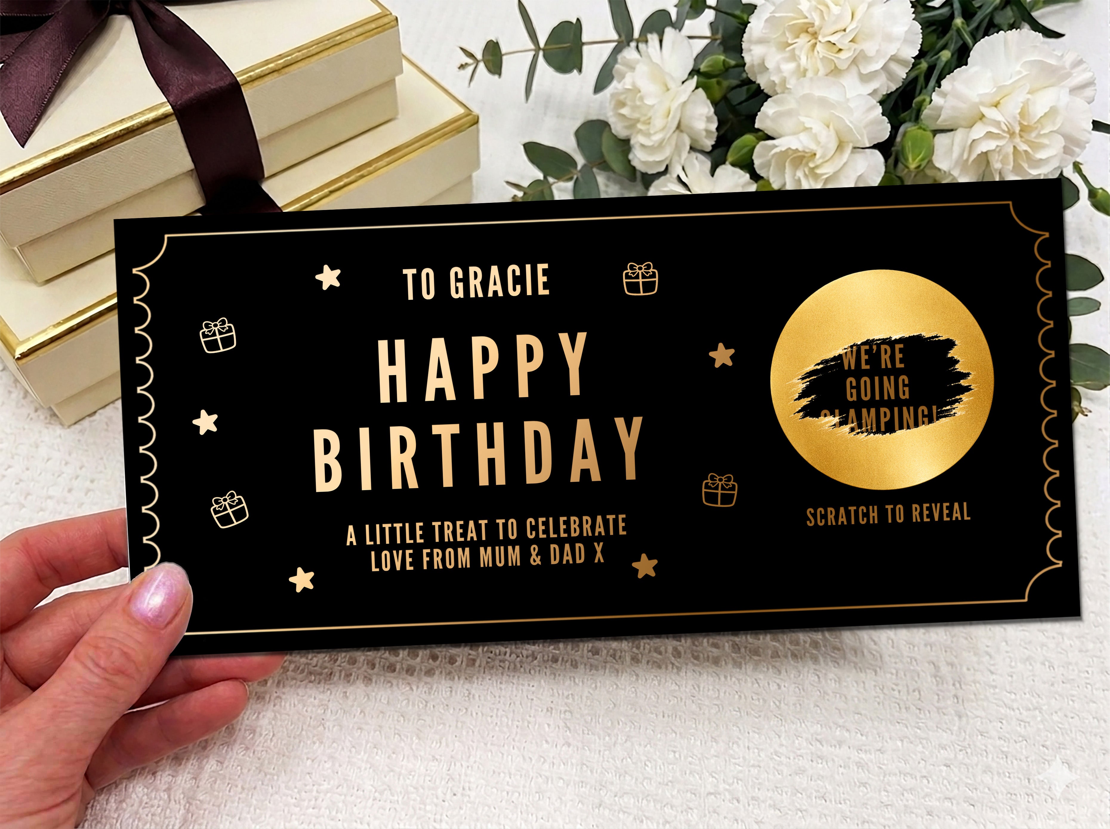 Personalised Golden Ticket Scratch Reveal Card